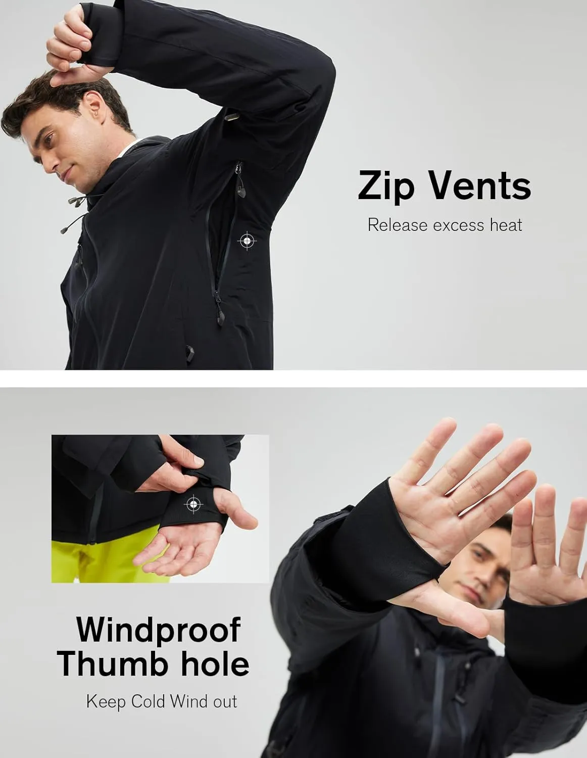 fit space Men's Ski Jacket Waterproof Winter Snow Rain Coat Alpine Windbreaker Insulated Hooded