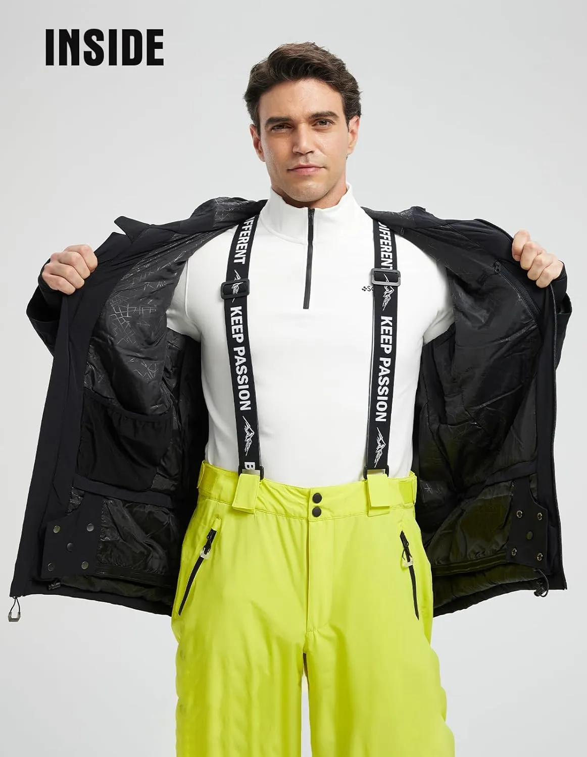 fit space Men's Ski Jacket Waterproof Winter Snow Rain Coat Alpine Windbreaker Insulated Hooded