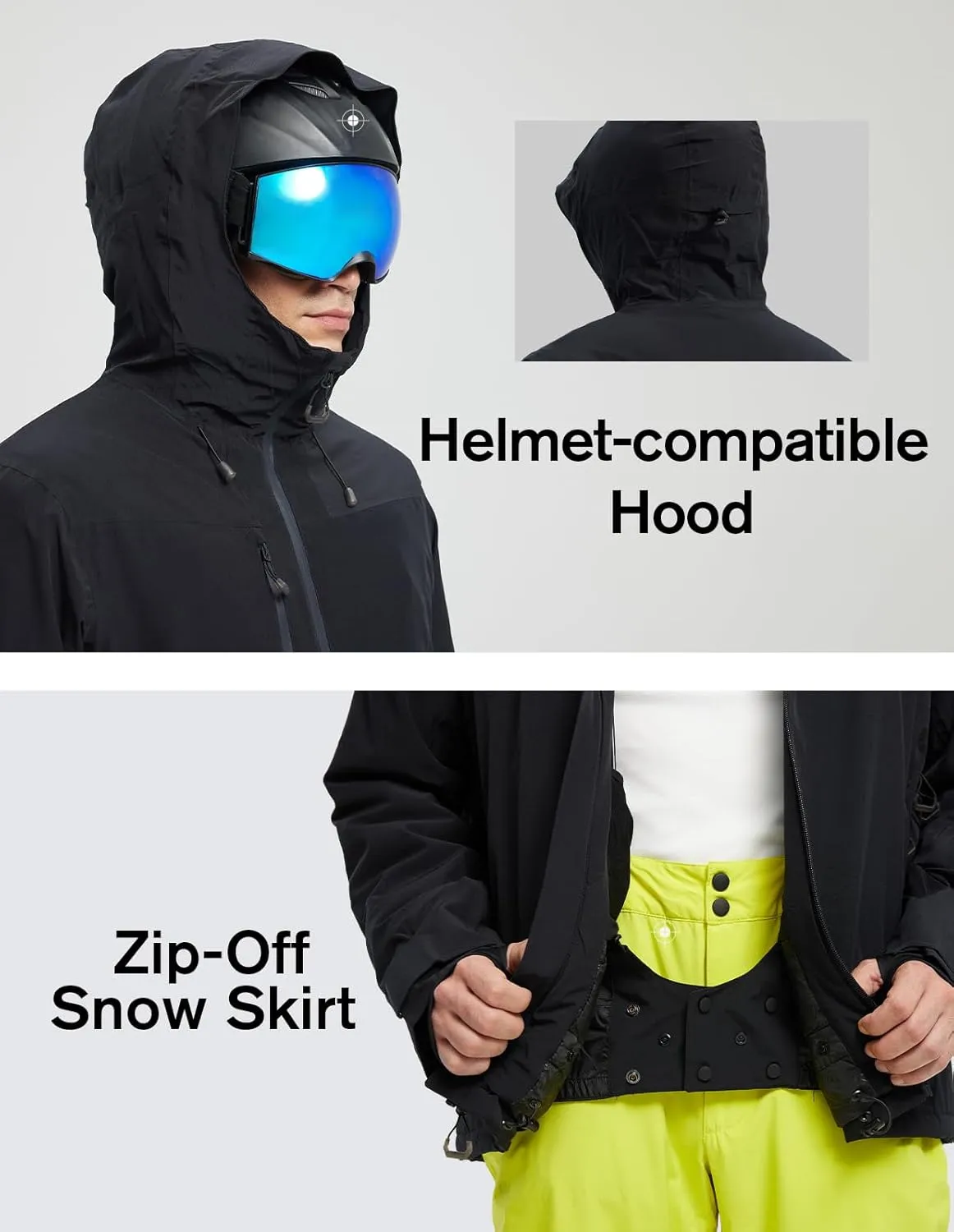 fit space Men's Ski Jacket Waterproof Winter Snow Rain Coat Alpine Windbreaker Insulated Hooded