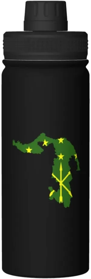 Flag Map of Adygea Water Bottle 18OZ Stainless Steel Insulated Water Bottles With Spout Lid Sports Keep Cold and Hot Water Bottle For Biking Hiking