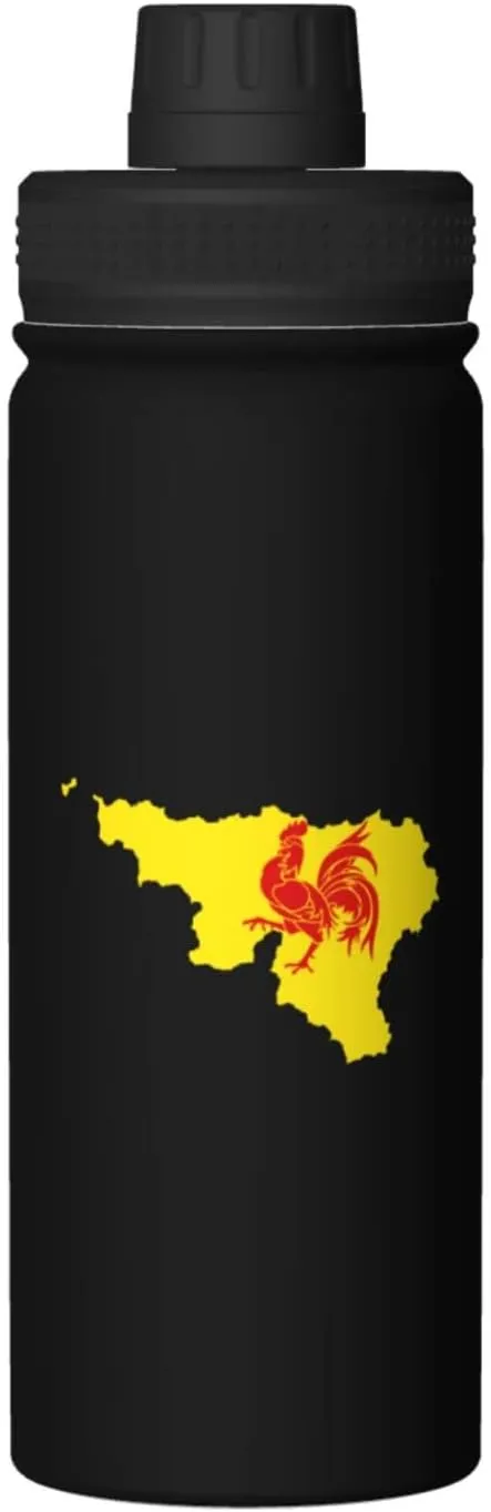 Flag Map of the Region of Wallonia Water Bottle 18OZ Stainless Steel Insulated Water Bottles With Spout Lid Sports Keep Cold and Hot Water Bottle For Biking Hiking