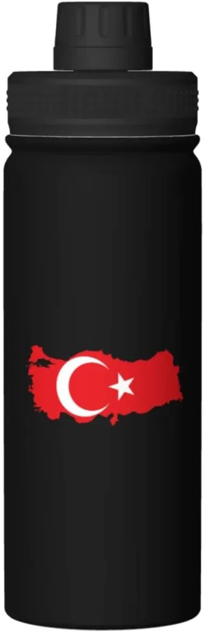 Flag Map of Turkey Water Bottle 18OZ Stainless Steel Insulated Water Bottles With Spout Lid Sports Keep Cold and Hot Water Bottle For Biking Hiking