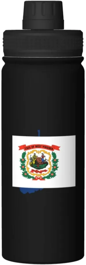 Flag Map of West Virginia Water Bottle 18OZ Stainless Steel Insulated Water Bottles With Spout Lid Sports Keep Cold and Hot Water Bottle For Biking Hiking