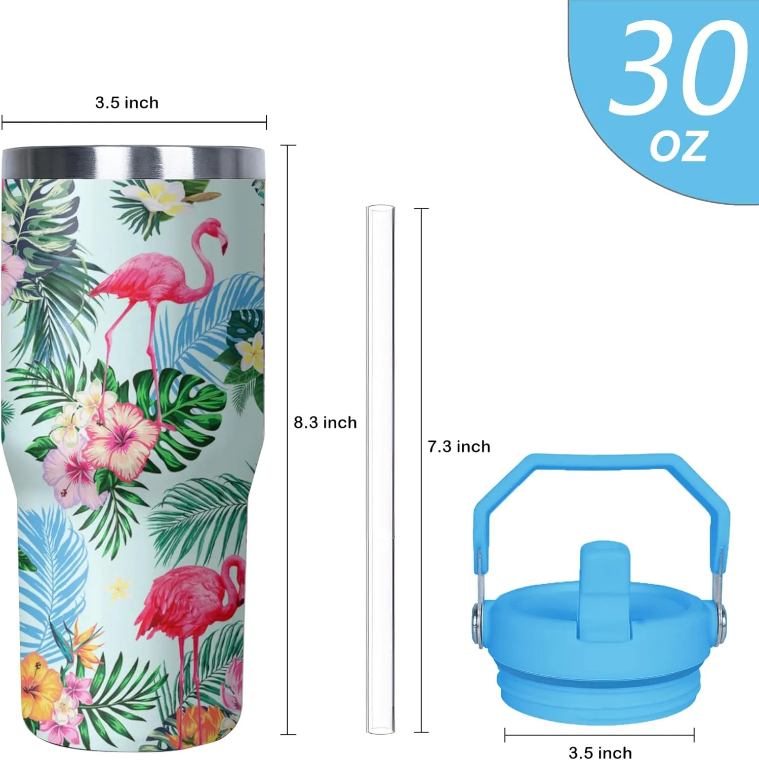 Flamingo Tumbler with Handle and Flip Straw for Women Men, 30oz Stainless Steel Insulated Cup, Water Bottle Travel Coffee Mug, Gifts for Animal Lovers