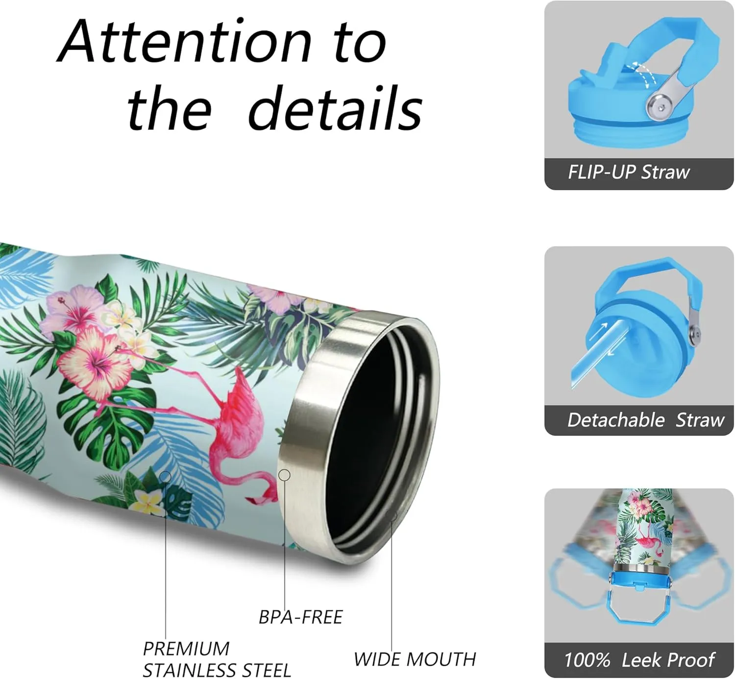 Flamingo Tumbler with Handle and Flip Straw for Women Men, 30oz Stainless Steel Insulated Cup, Water Bottle Travel Coffee Mug, Gifts for Animal Lovers