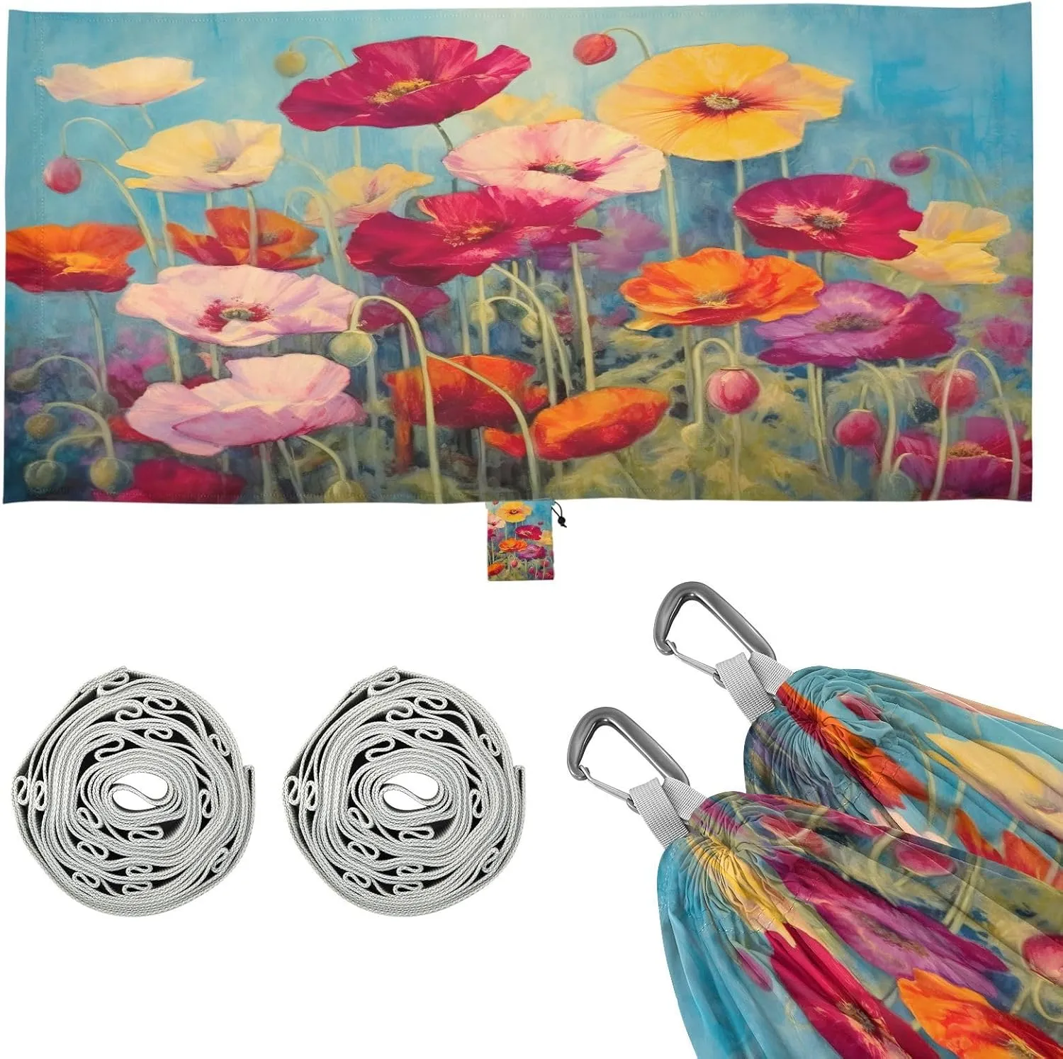 Flower Painting Camping Hammock, Single Portable Hammocks with Tree Straps & Attached Carry Bag, 330Lbs Capacity Perfect for Outside Indoor Hiking Beach Backpack Travel