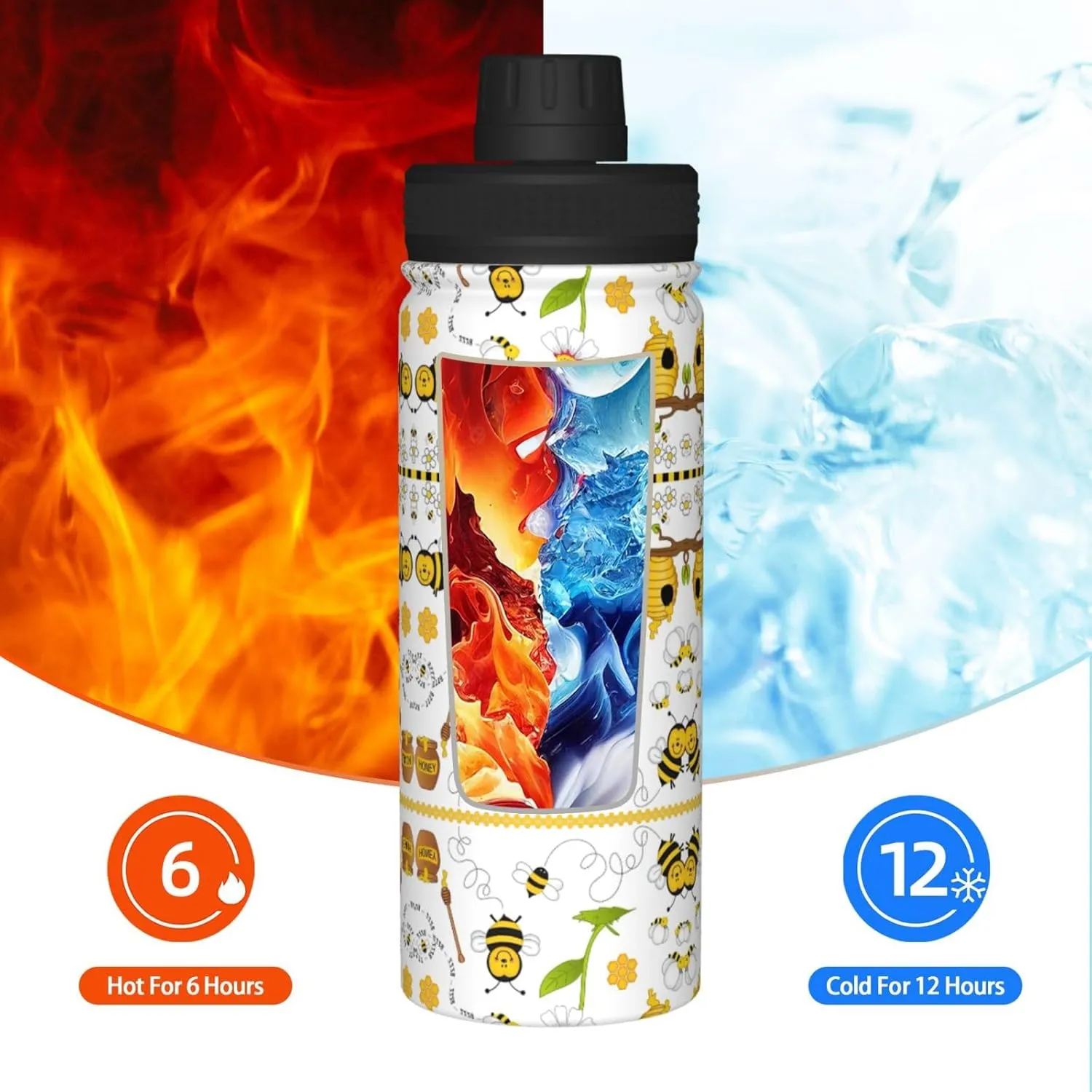 Flying Bees Daisy Honey 18oz Sports Insulated Bottle For Outdoor Activities,Your Ideal Companion Staying Hydrated