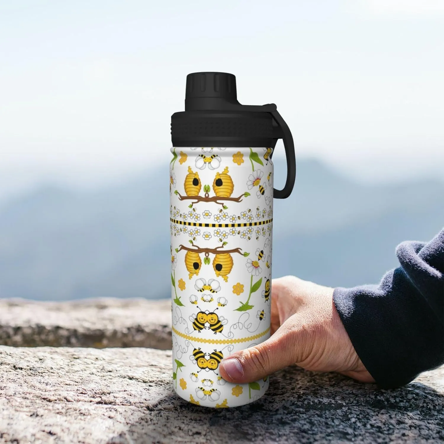 Flying Bees Daisy Honey 18oz Sports Insulated Bottle For Outdoor Activities,Your Ideal Companion Staying Hydrated