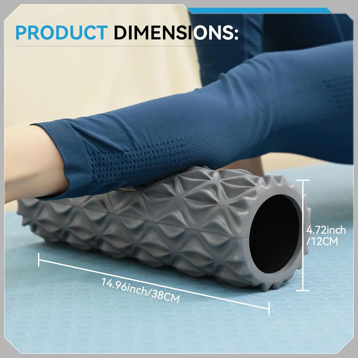 Foam Roller, 15inch Deep Tissue Massager for Muscle Massage, Myofascial Trigger Point Release, Exercise, Yoga, Pilates(Gray)