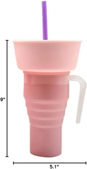 Foldable Snack Cup - Ideal Choice for Family Movie Nights - Multipurpose Water Bottle with Popcorn Holder - Convenient and Portable Travel Essential - Food-Grade Material for Hygienic and Safe (pink)