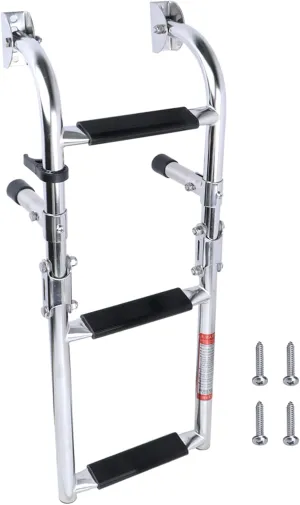 Folding Boat Ladder, Stainless Steel 3 Step Swim Ladder, Collapsible 2 1 Step Ladder for Swimming Pool Pontoon Dock Stern Mount W Rubber Grips