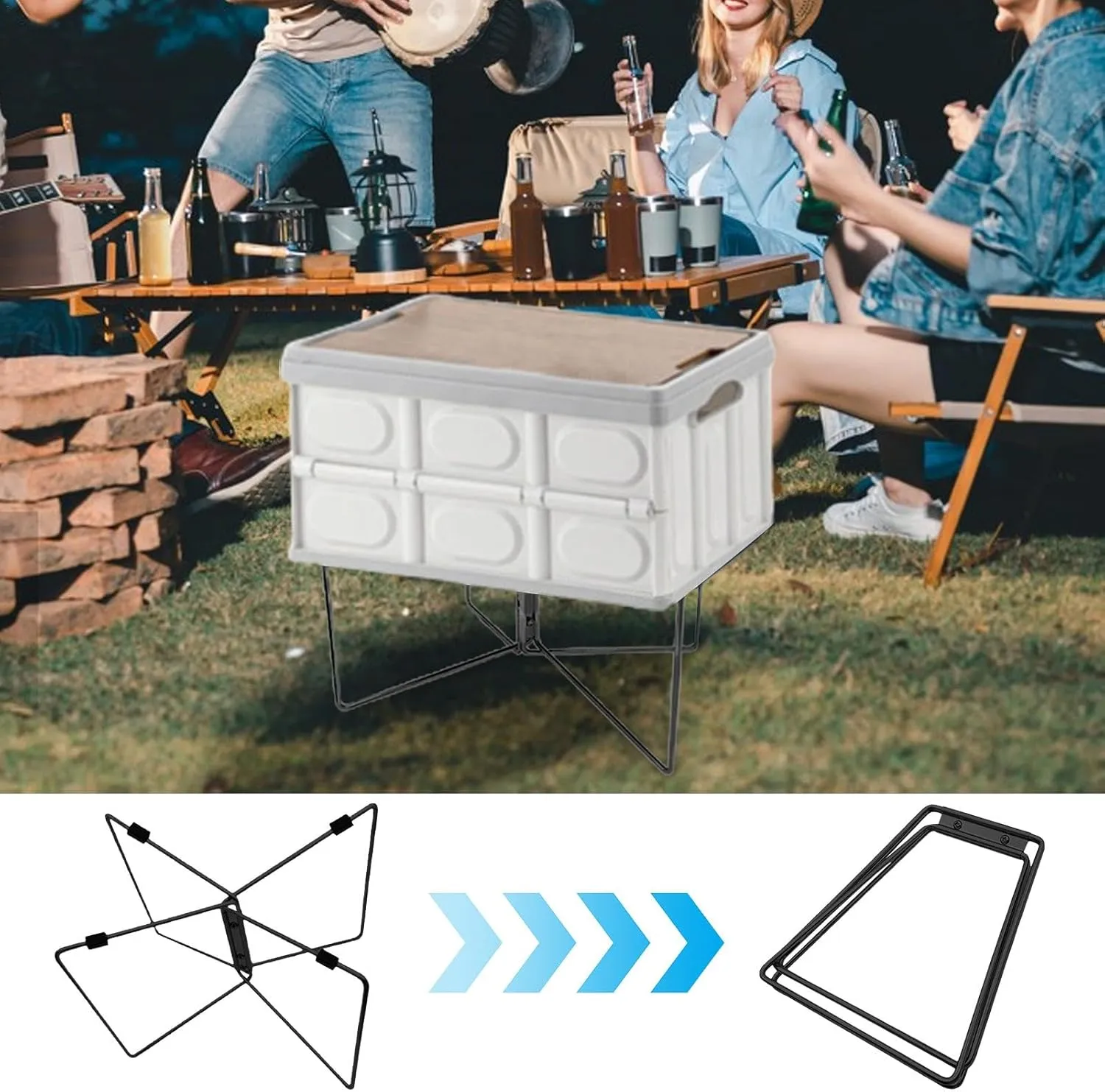 Folding Cooler Stand | Insulated Storage Box Base,with Carry Bag Non-Slip Foldable Stainless Cooler Bucket Frame for Yard