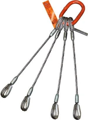 Four Leg Bridle Wire Rope Sling | 42 Ton Vertical Rated | Heavy-Duty Thimble-to-Thimble | 1-1/8" Dia. | 18' Length | EIPS 6x25 IWRC | Hanes Supply (HSI) Heavy Duty Rigging Cable