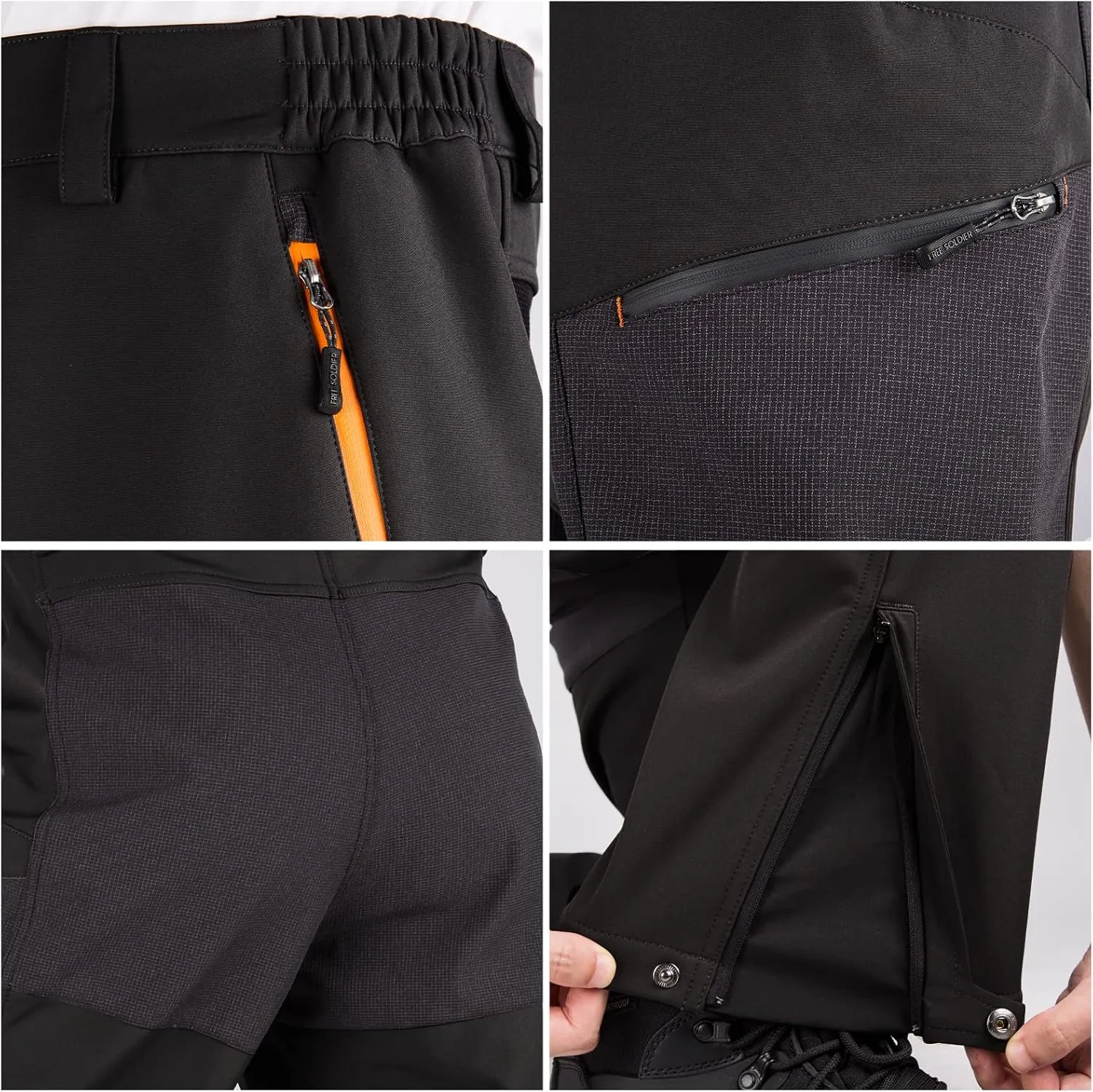 FREE SOLDIER Waterproof Mens Ski Pants Hiking Outdoor Snowboard Snow Pants with Bottom Leg Zipper