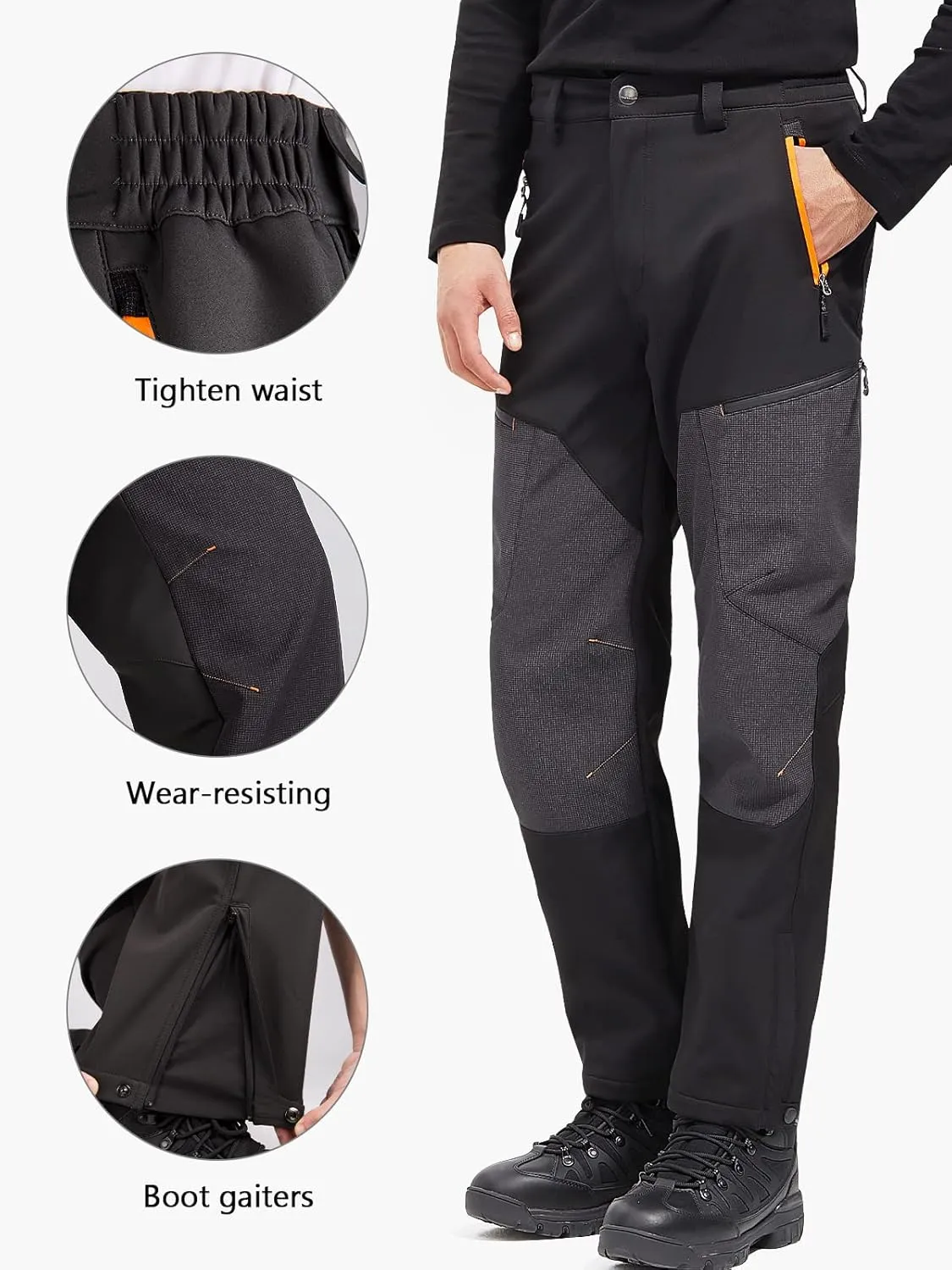 FREE SOLDIER Waterproof Mens Ski Pants Hiking Outdoor Snowboard Snow Pants with Bottom Leg Zipper