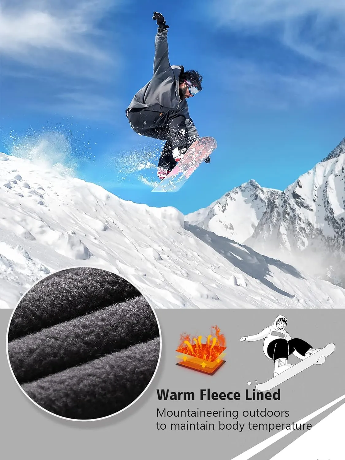 FREE SOLDIER Waterproof Mens Ski Pants Hiking Outdoor Snowboard Snow Pants with Bottom Leg Zipper