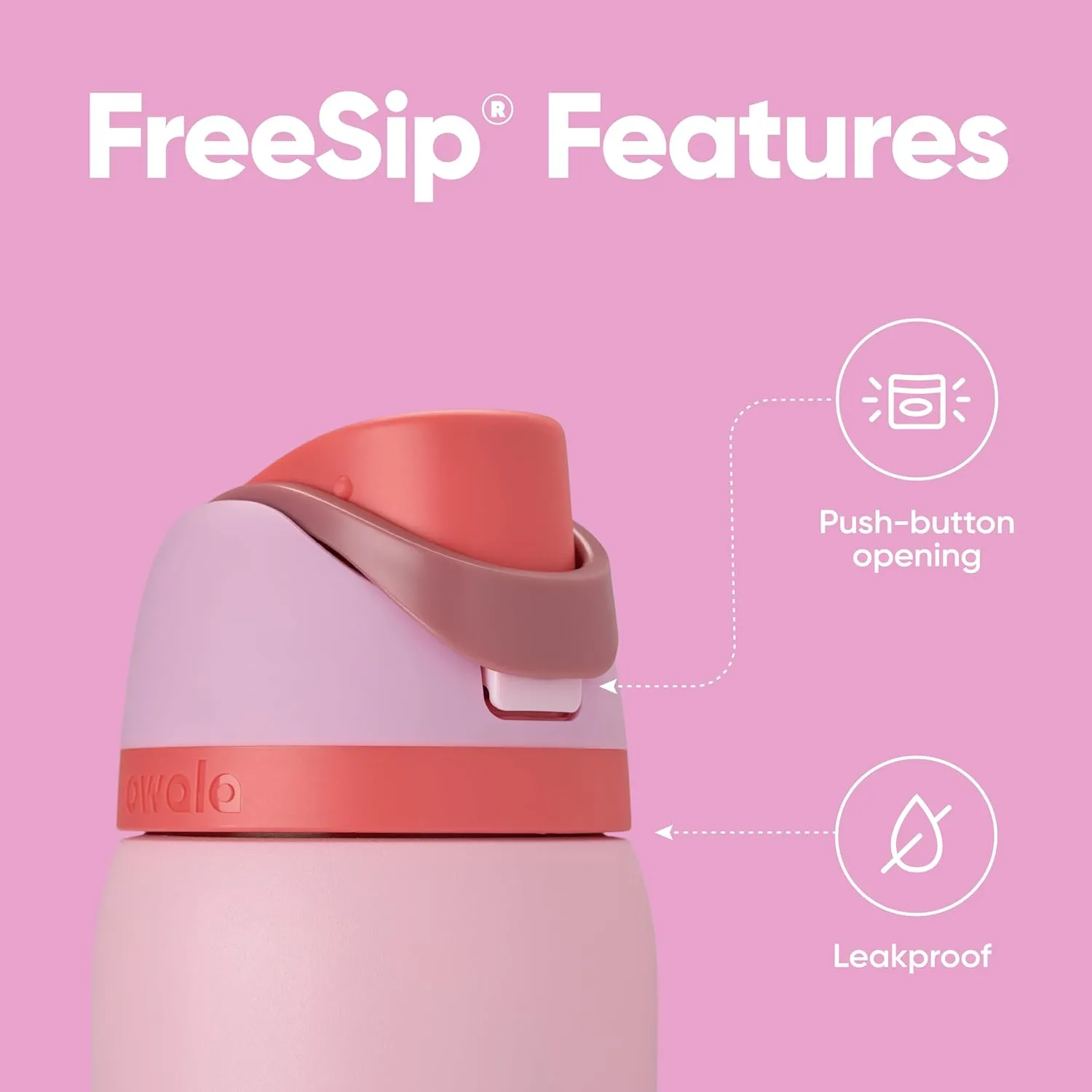 FreeSip Insulated Stainless Steel Water Bottle with Straw for Sports and Travel, BPA-Free Sports Water Bottle, 32 oz, Pink, Angel Food Cake