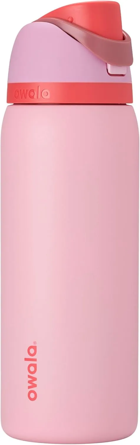 FreeSip Insulated Stainless Steel Water Bottle with Straw for Sports and Travel, BPA-Free Sports Water Bottle, 32 oz, Pink, Angel Food Cake