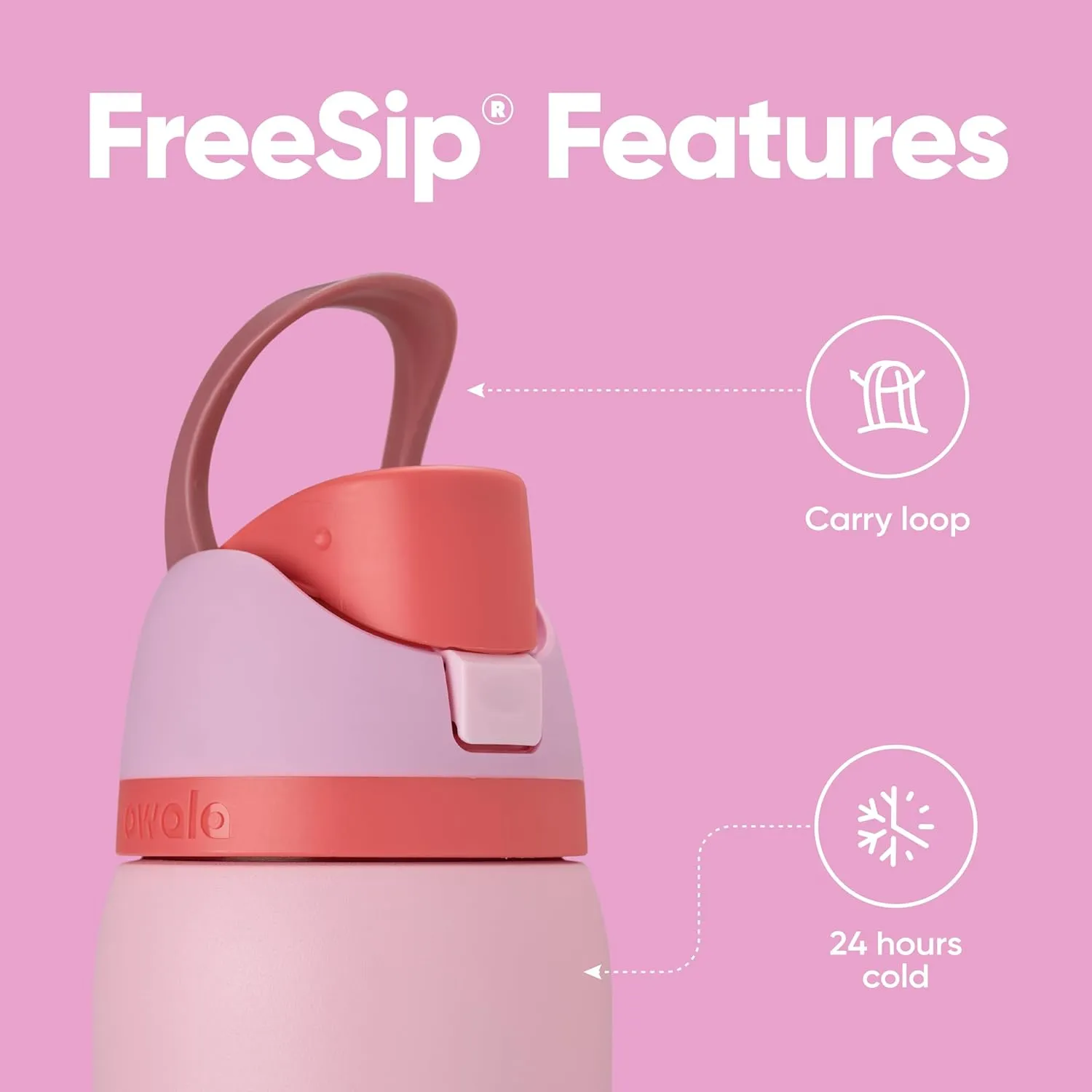 FreeSip Insulated Stainless Steel Water Bottle with Straw for Sports and Travel, BPA-Free Sports Water Bottle, 32 oz, Pink, Angel Food Cake