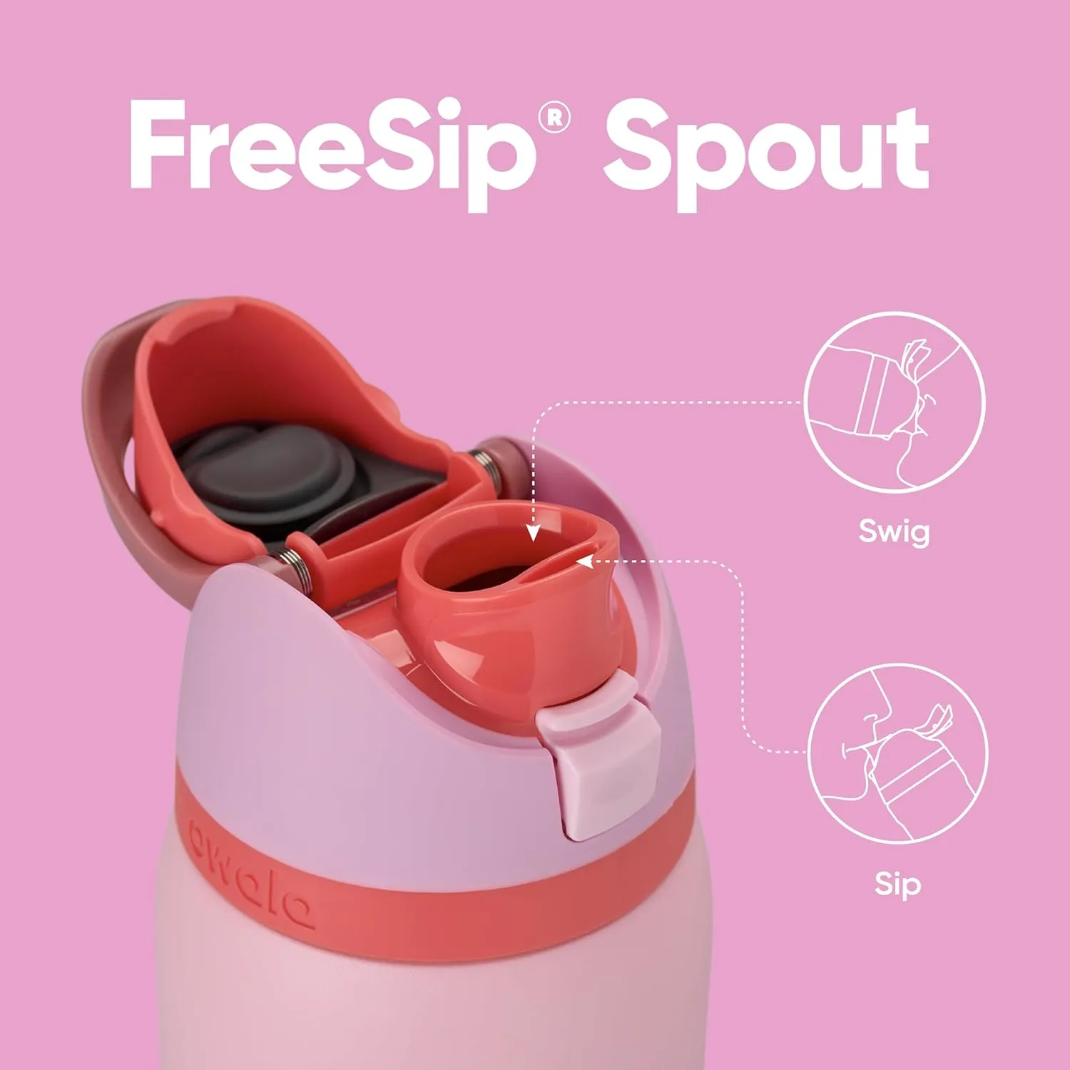 FreeSip Insulated Stainless Steel Water Bottle with Straw for Sports and Travel, BPA-Free Sports Water Bottle, 32 oz, Pink, Angel Food Cake