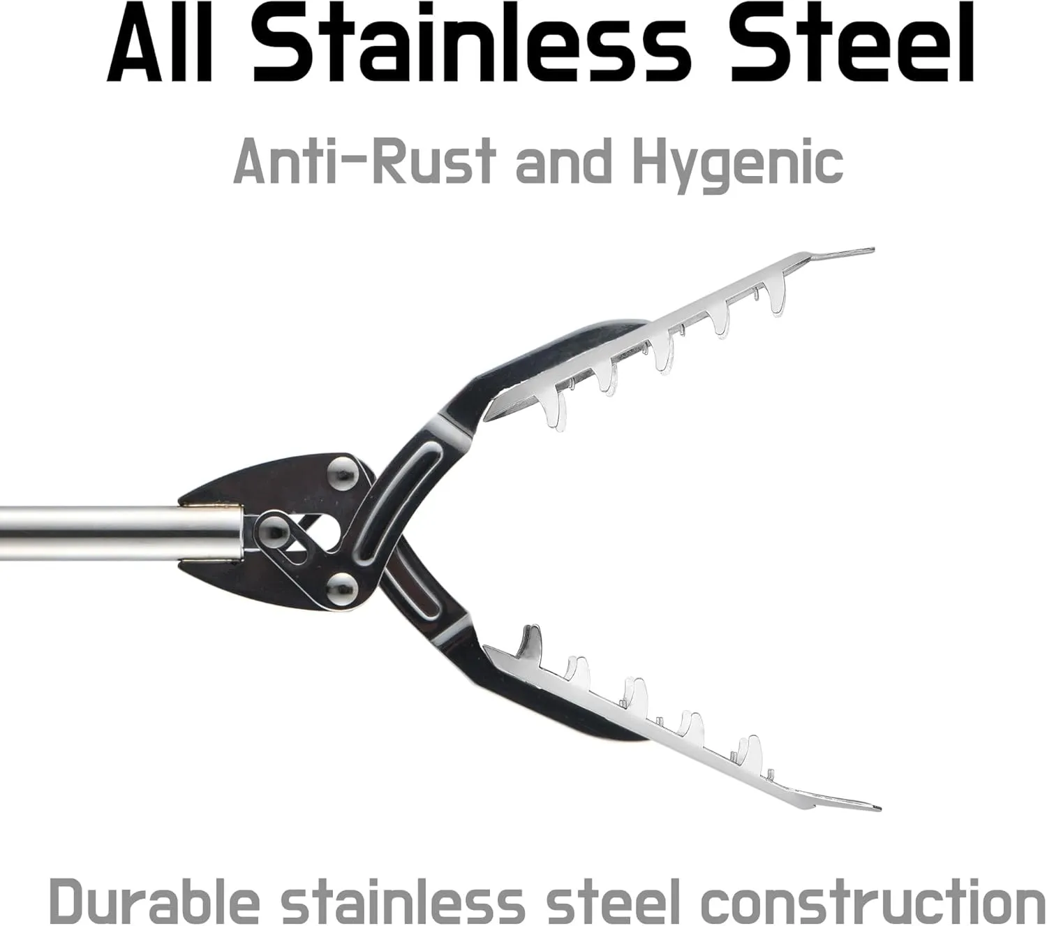 FTH Premium Stainless Steel Grabber Reacher Pickup Tool Heavy Duty Trash Picker Log BBQ Fireplace pits Snake Tongs (49 inch)