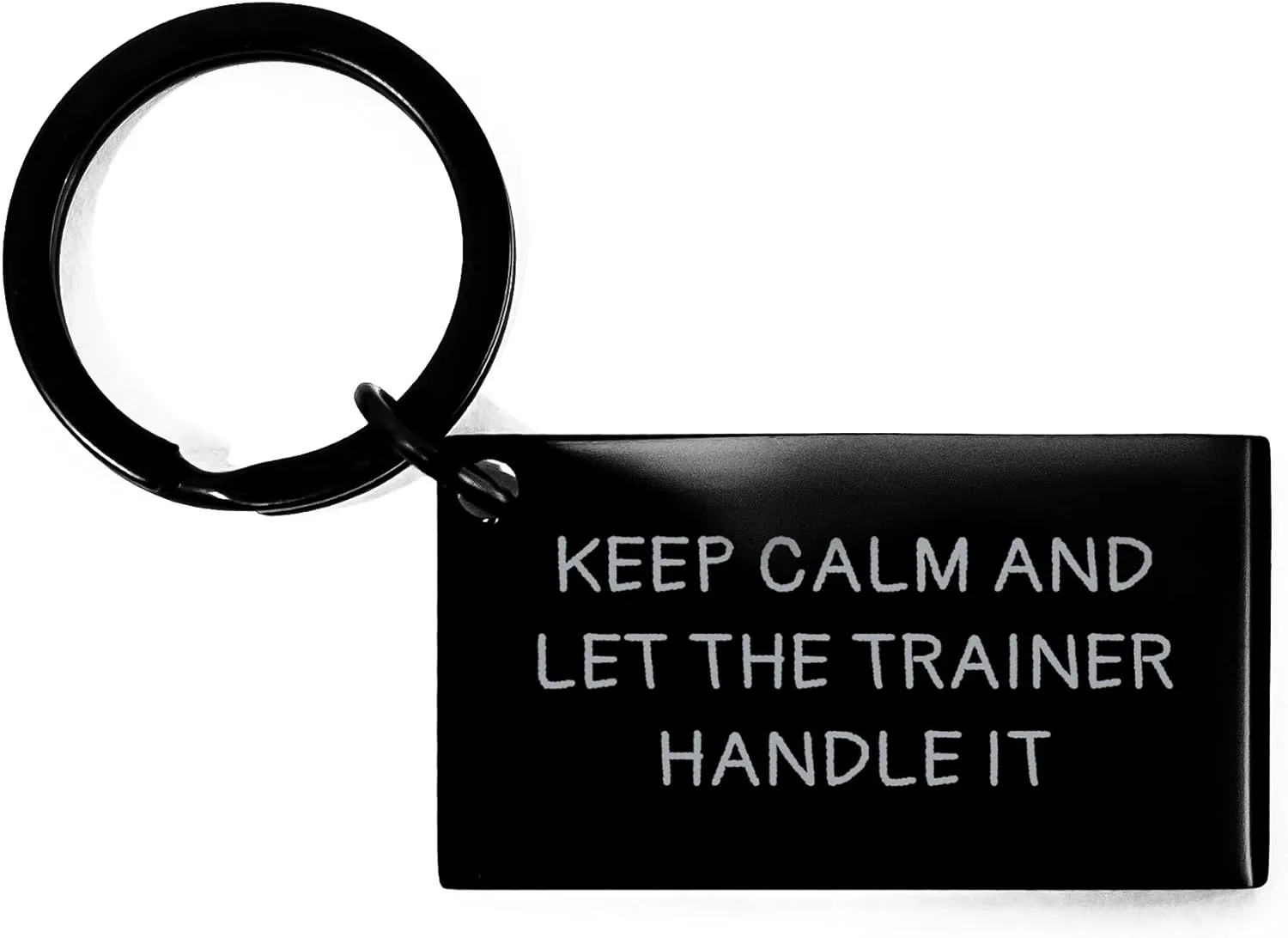 Funny Trainer Keychain Gifts from Friends and Family for Men on Father's Day - 'Keep Calm And Let The Trainer Handle It' Quote, Black Stainless Steel