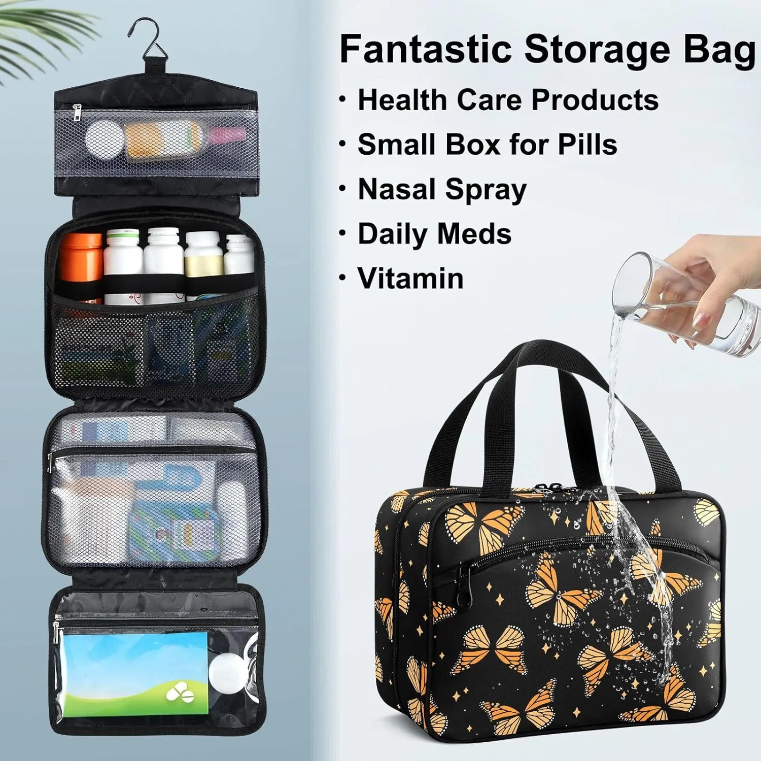 Fustylead Beautiful Monarch Butterflies and Shining Stars Large Medical Supplies Organizer Bag with Zipper Empty First Aid Bag Trauma Kit for Traveling Hiking Camping