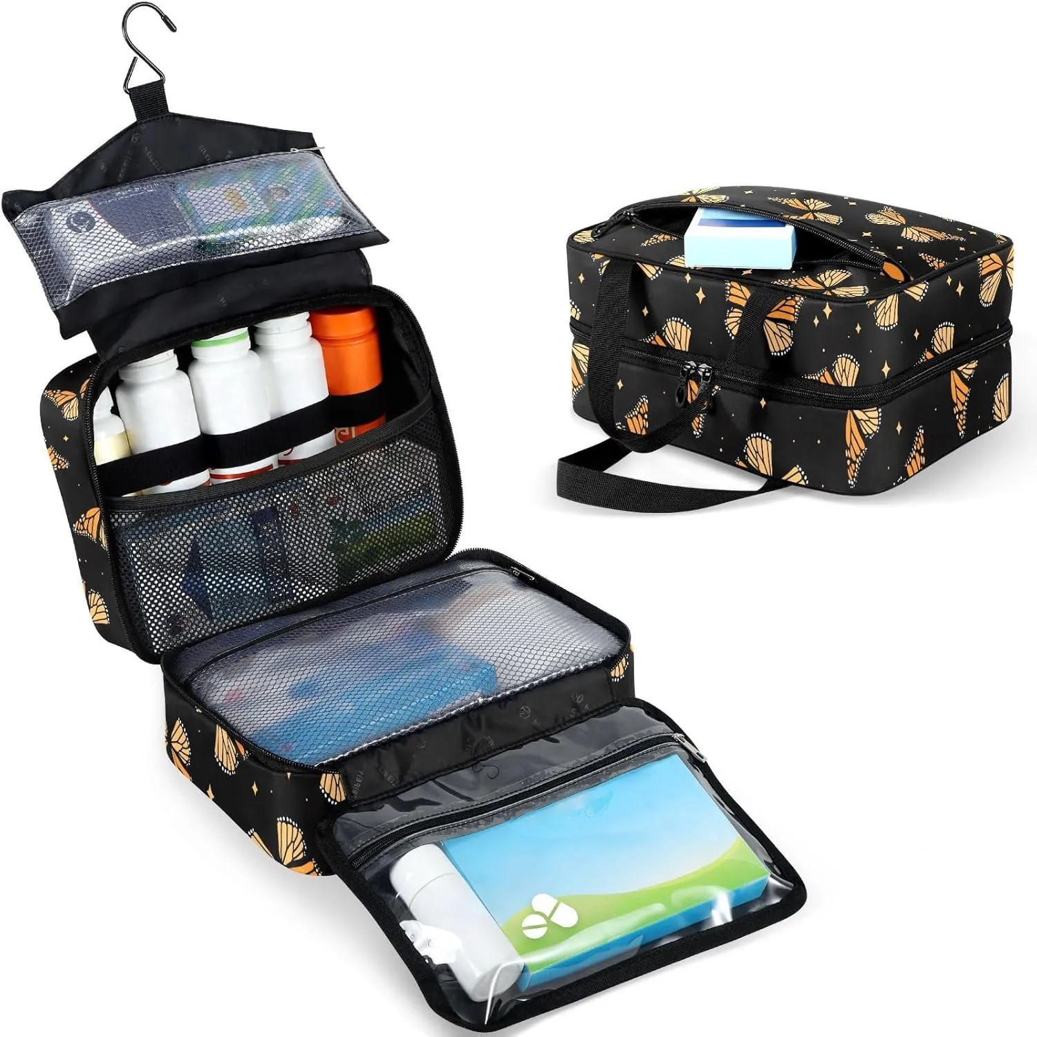 Fustylead Beautiful Monarch Butterflies and Shining Stars Large Medical Supplies Organizer Bag with Zipper Empty First Aid Bag Trauma Kit for Traveling Hiking Camping
