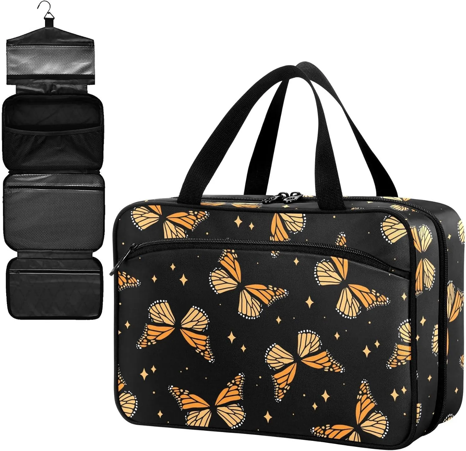 Fustylead Beautiful Monarch Butterflies and Shining Stars Large Medical Supplies Organizer Bag with Zipper Empty First Aid Bag Trauma Kit for Traveling Hiking Camping