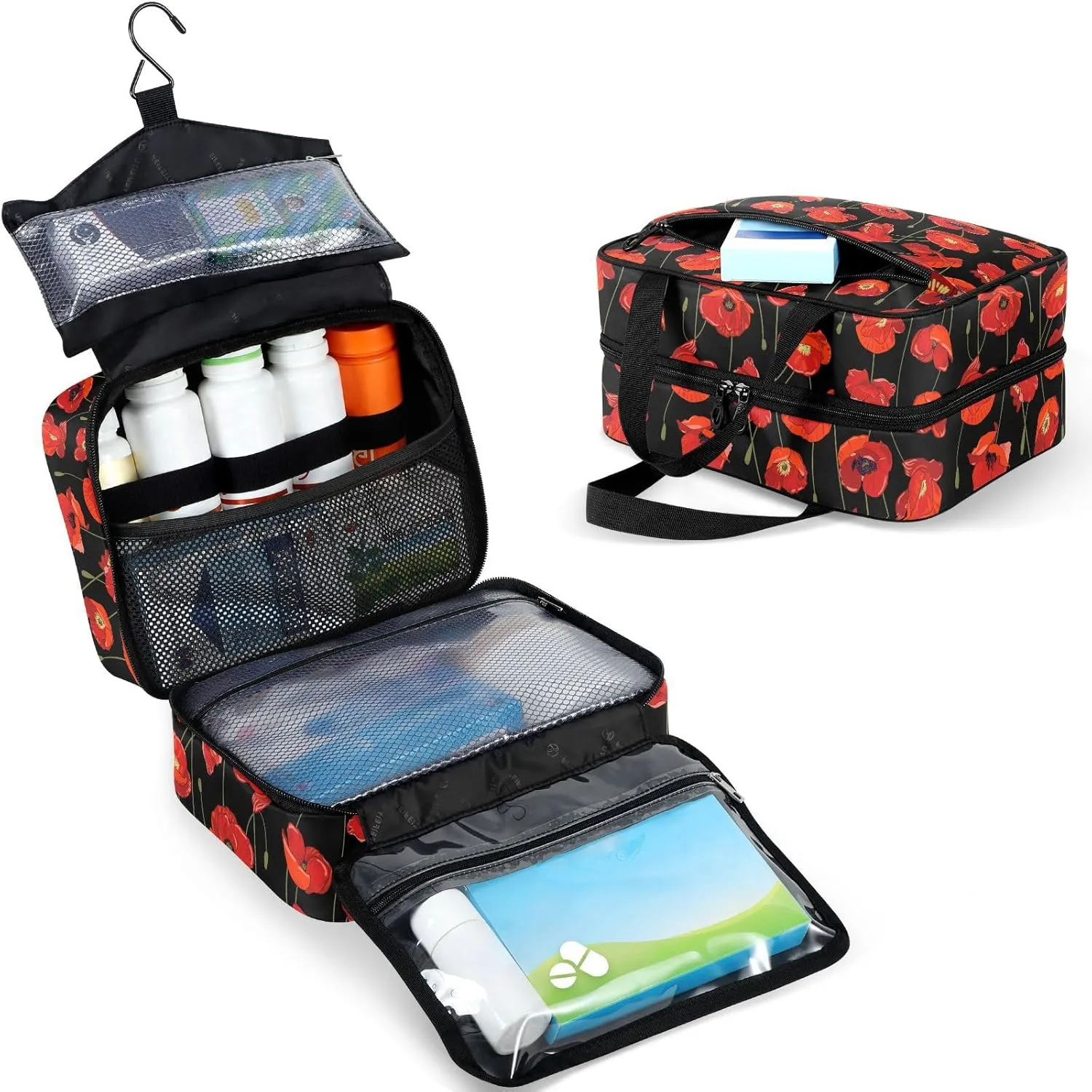 Fustylead Beautiful Vibrant Red Poppies in Bloom Large Medical Storage Bag with Zipper Empty First Aid Bag Trauma Kit for Traveling Hiking Camping Backpacking