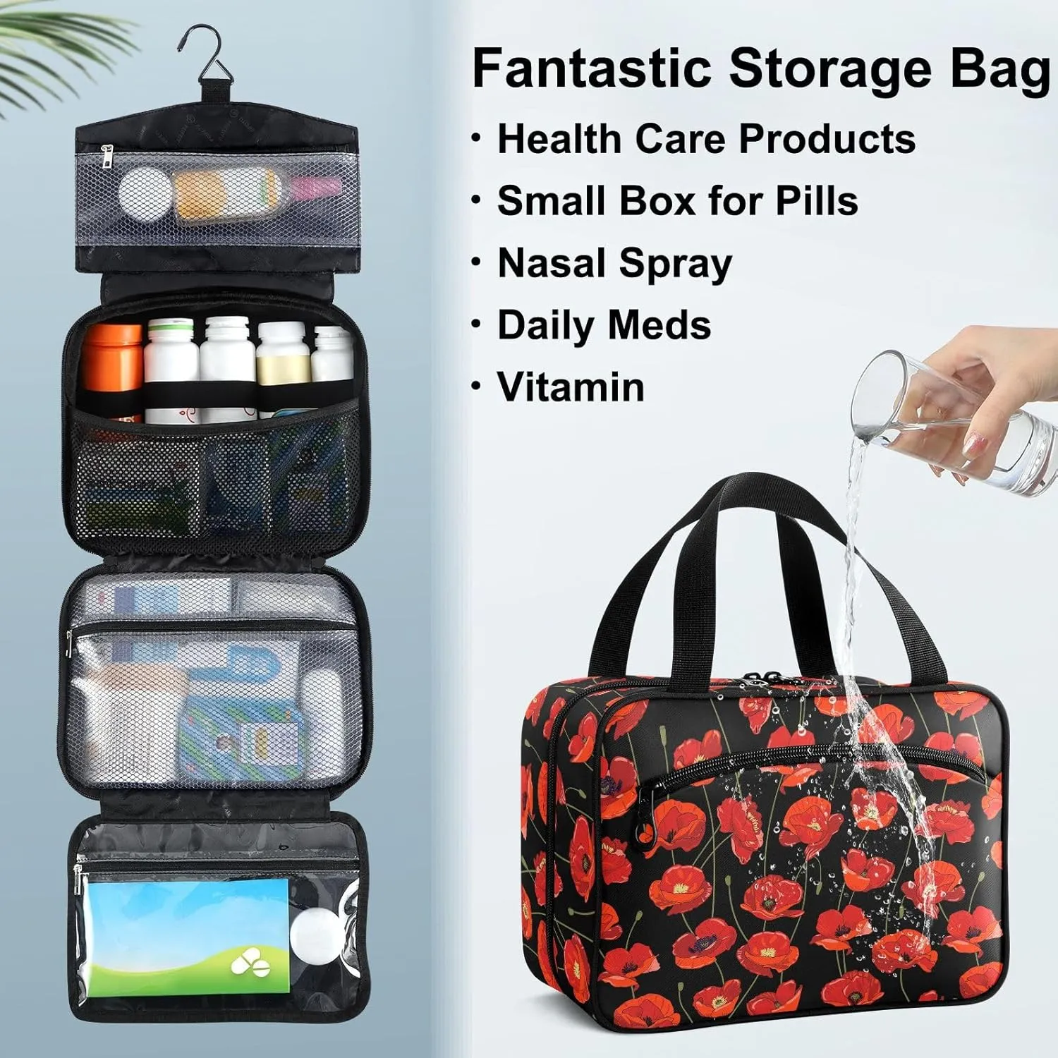 Fustylead Beautiful Vibrant Red Poppies in Bloom Large Medical Storage Bag with Zipper Empty First Aid Bag Trauma Kit for Traveling Hiking Camping Backpacking