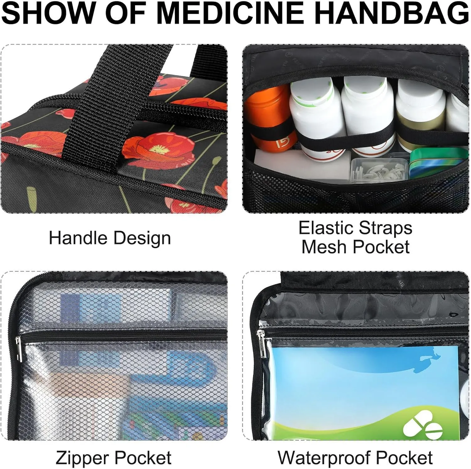 Fustylead Beautiful Vibrant Red Poppies in Bloom Large Medical Storage Bag with Zipper Empty First Aid Bag Trauma Kit for Traveling Hiking Camping Backpacking