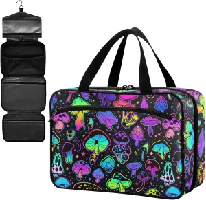 Fustylead Colorful Bright Psychedelic Mushrooms Large Medical Storage Bag with Zipper Empty First Aid Bag Trauma Kit for Traveling Hiking Camping Backpacking