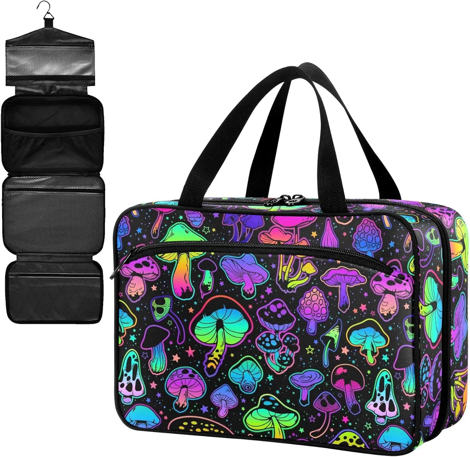 Fustylead Colorful Bright Psychedelic Mushrooms Large Medical Storage Bag with Zipper Empty First Aid Bag Trauma Kit for Traveling Hiking Camping Backpacking