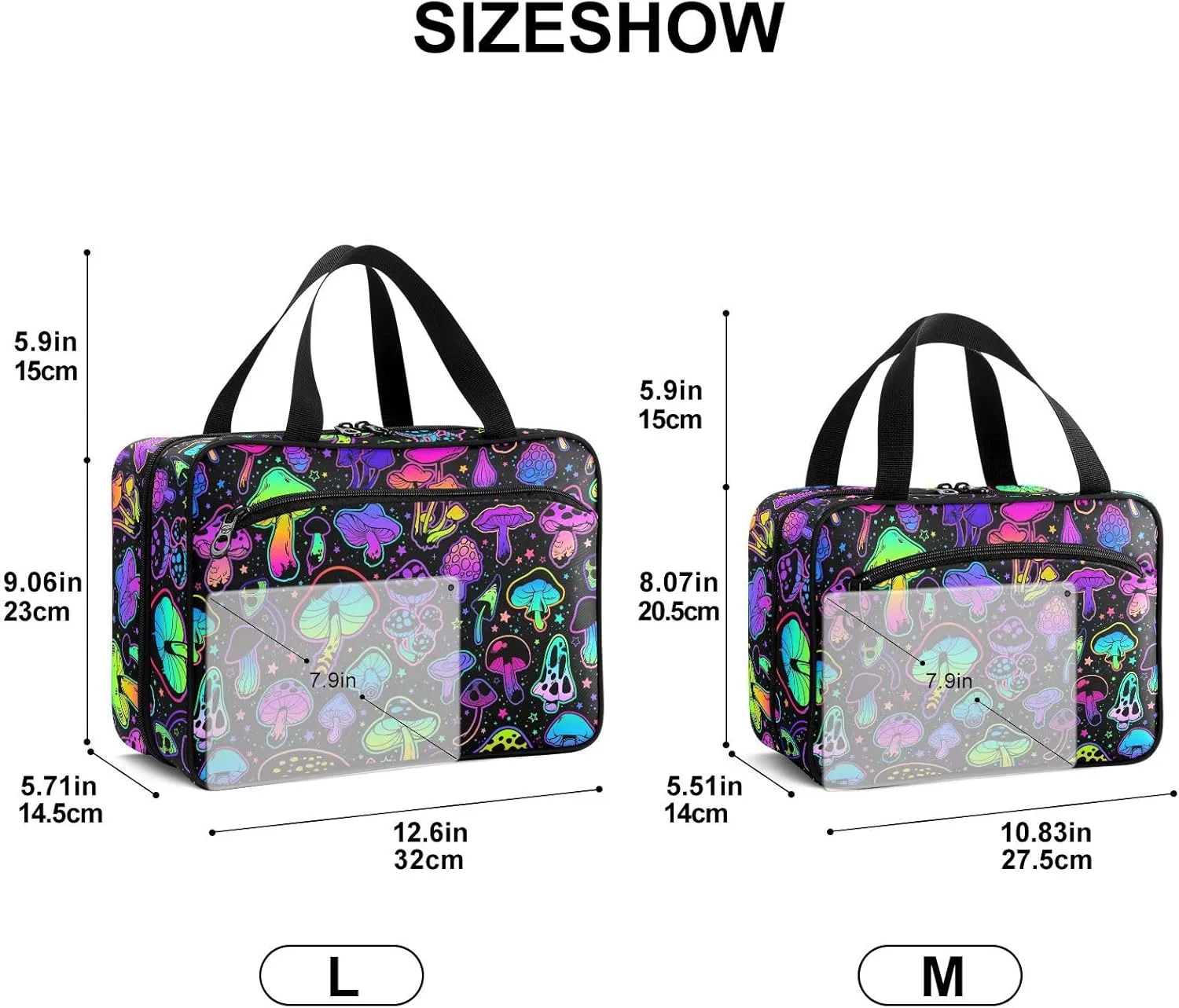 Fustylead Colorful Bright Psychedelic Mushrooms Large Medical Storage Bag with Zipper Empty First Aid Bag Trauma Kit for Traveling Hiking Camping Backpacking