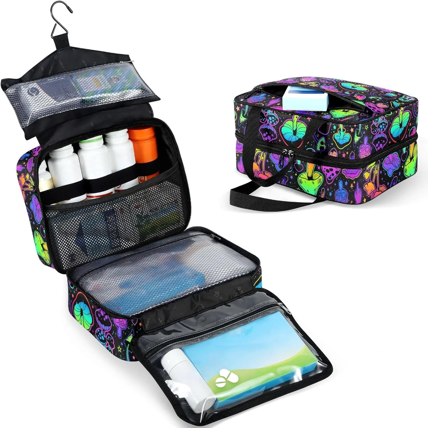 Fustylead Colorful Bright Psychedelic Mushrooms Large Medical Storage Bag with Zipper Empty First Aid Bag Trauma Kit for Traveling Hiking Camping Backpacking