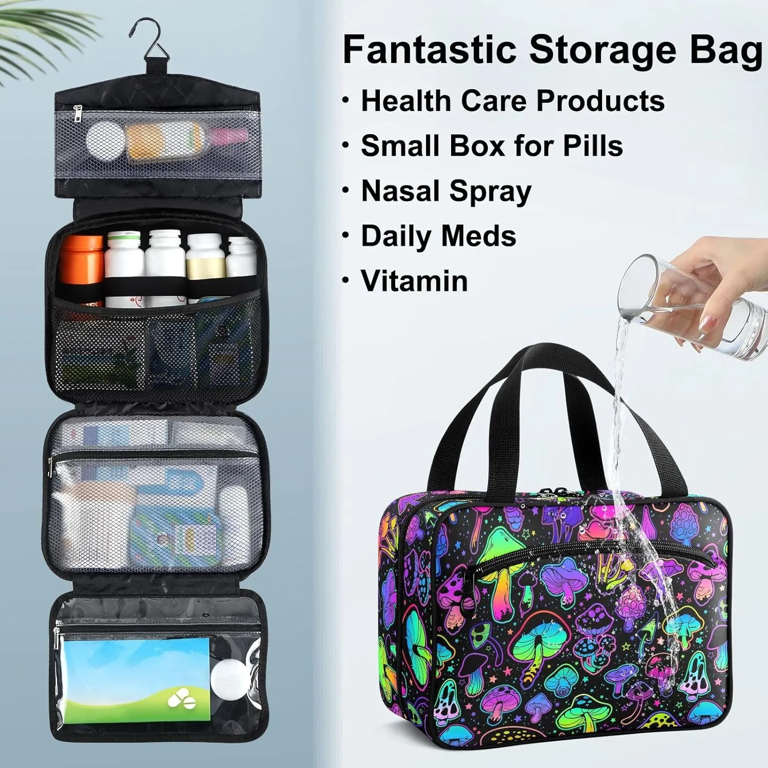 Fustylead Colorful Bright Psychedelic Mushrooms Large Medical Storage Bag with Zipper Empty First Aid Bag Trauma Kit for Traveling Hiking Camping Backpacking