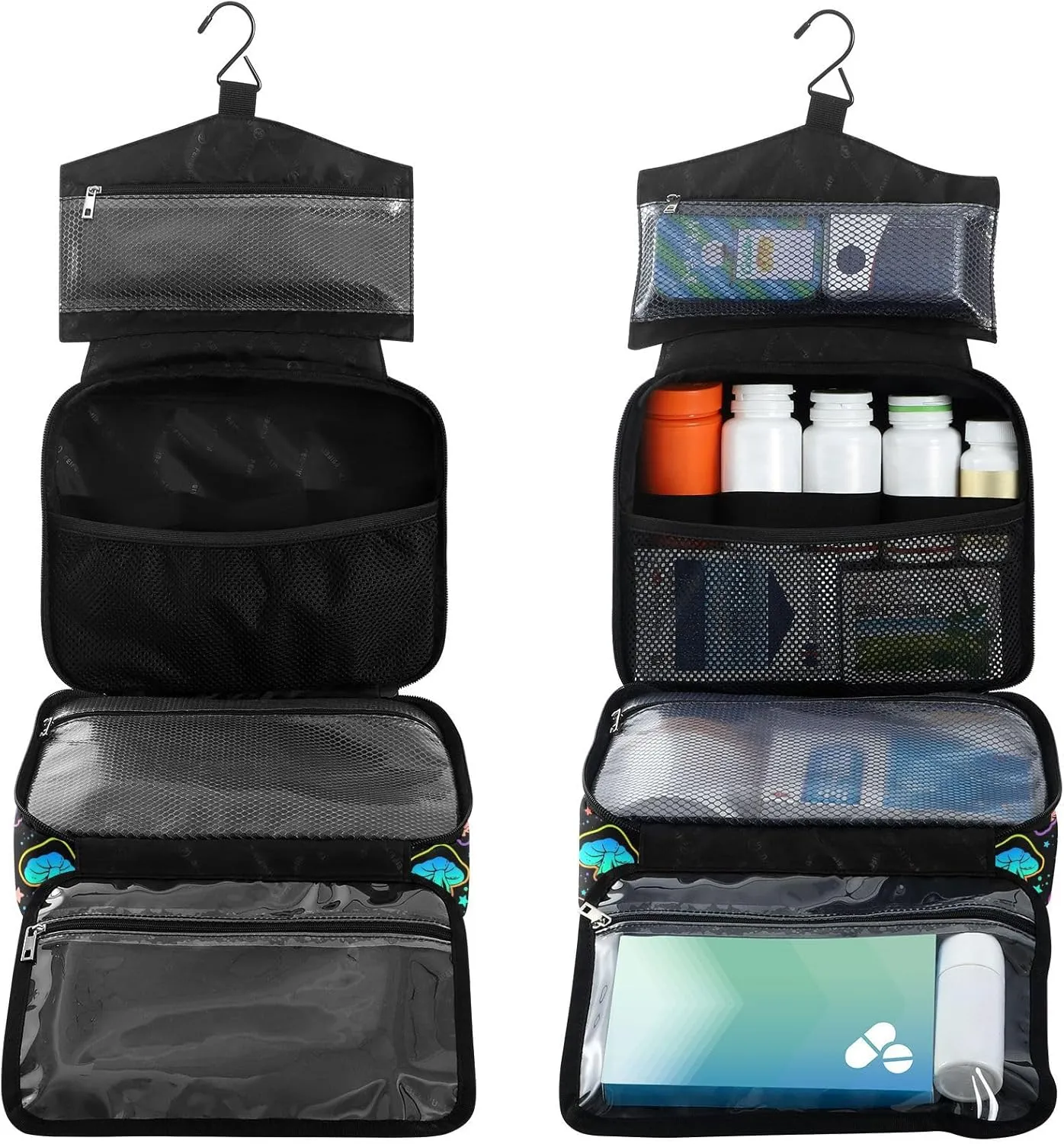 Fustylead Colorful Bright Psychedelic Mushrooms Large Medical Storage Bag with Zipper Empty First Aid Bag Trauma Kit for Traveling Hiking Camping Backpacking