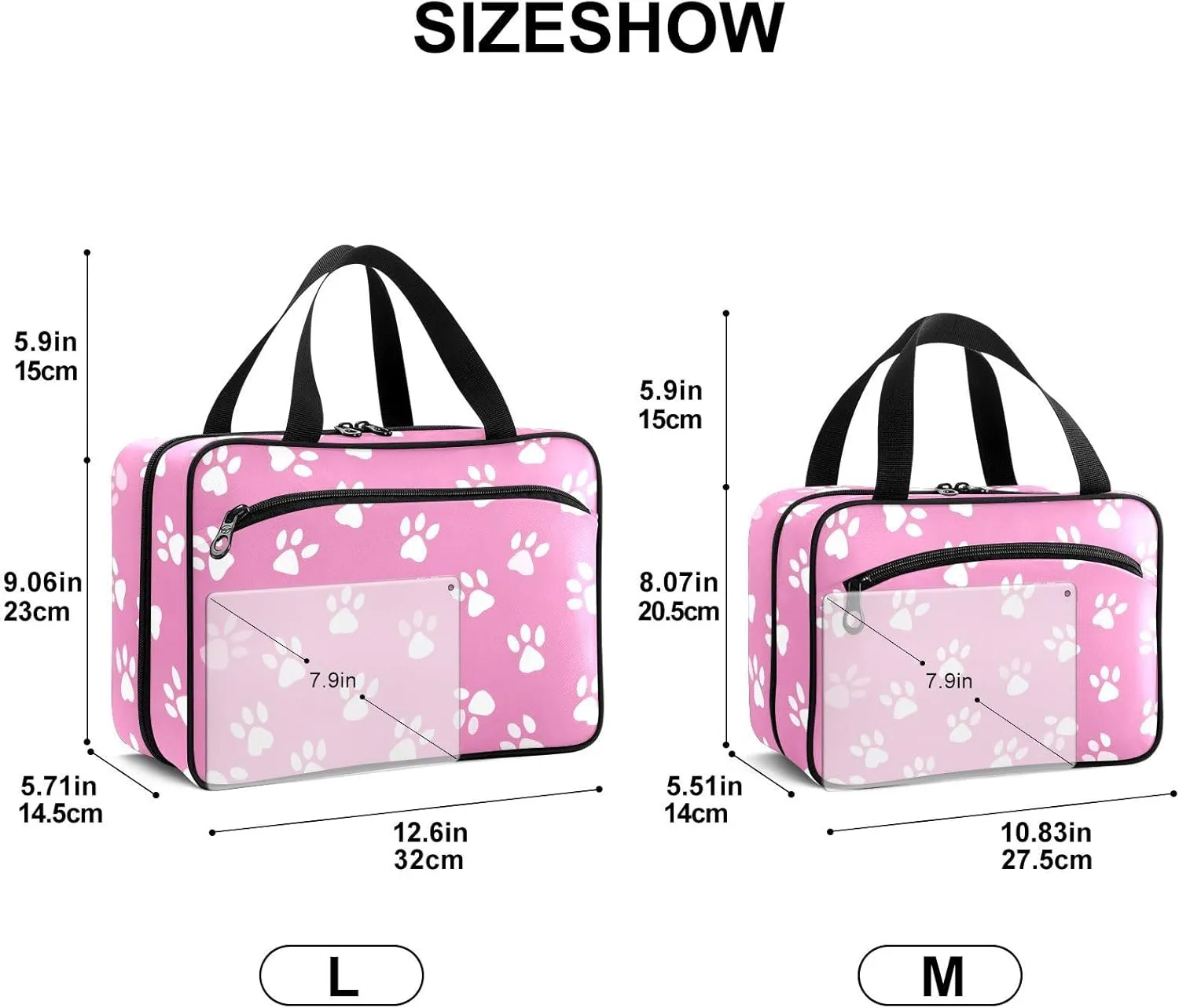 Fustylead Cute White Paw Prints on Pink Background Large Medical Storage Bag with Zipper Empty First Aid Bag Trauma Kit for Traveling Hiking Camping Backpacking
