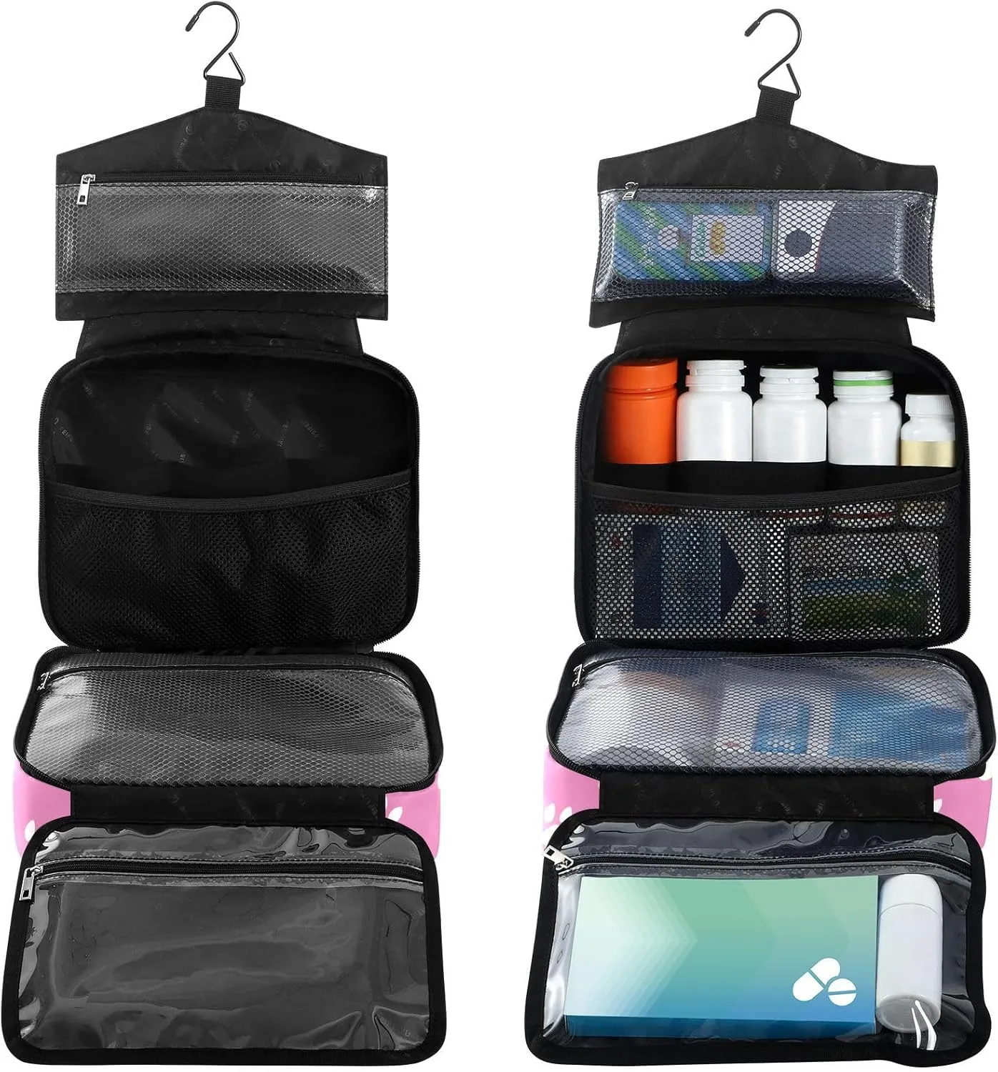 Fustylead Cute White Paw Prints on Pink Background Large Medical Storage Bag with Zipper Empty First Aid Bag Trauma Kit for Traveling Hiking Camping Backpacking