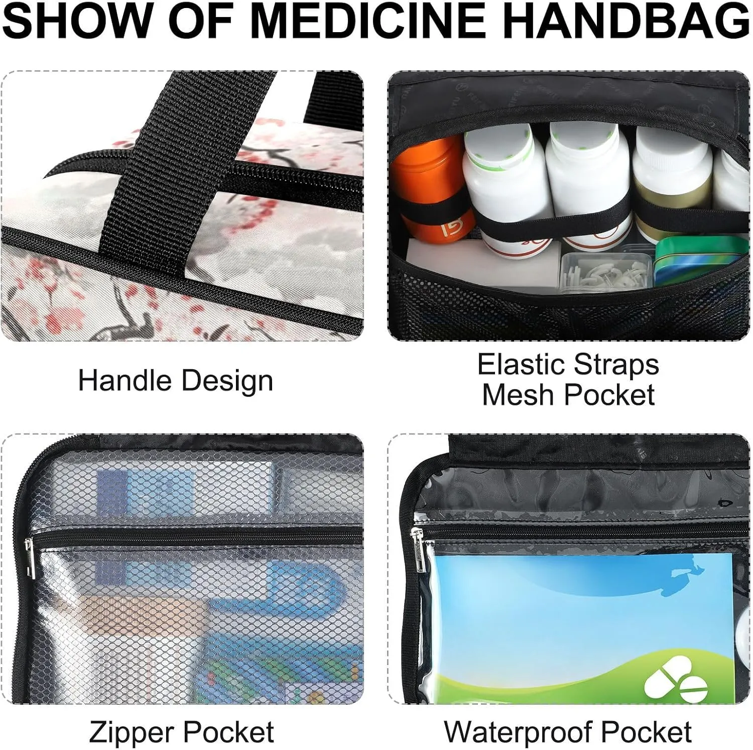 Fustylead Japanese Garden with Koi Fish Large Medical Storage Bag with Zipper Empty First Aid Bag Trauma Kit for Traveling Hiking Camping Backpacking