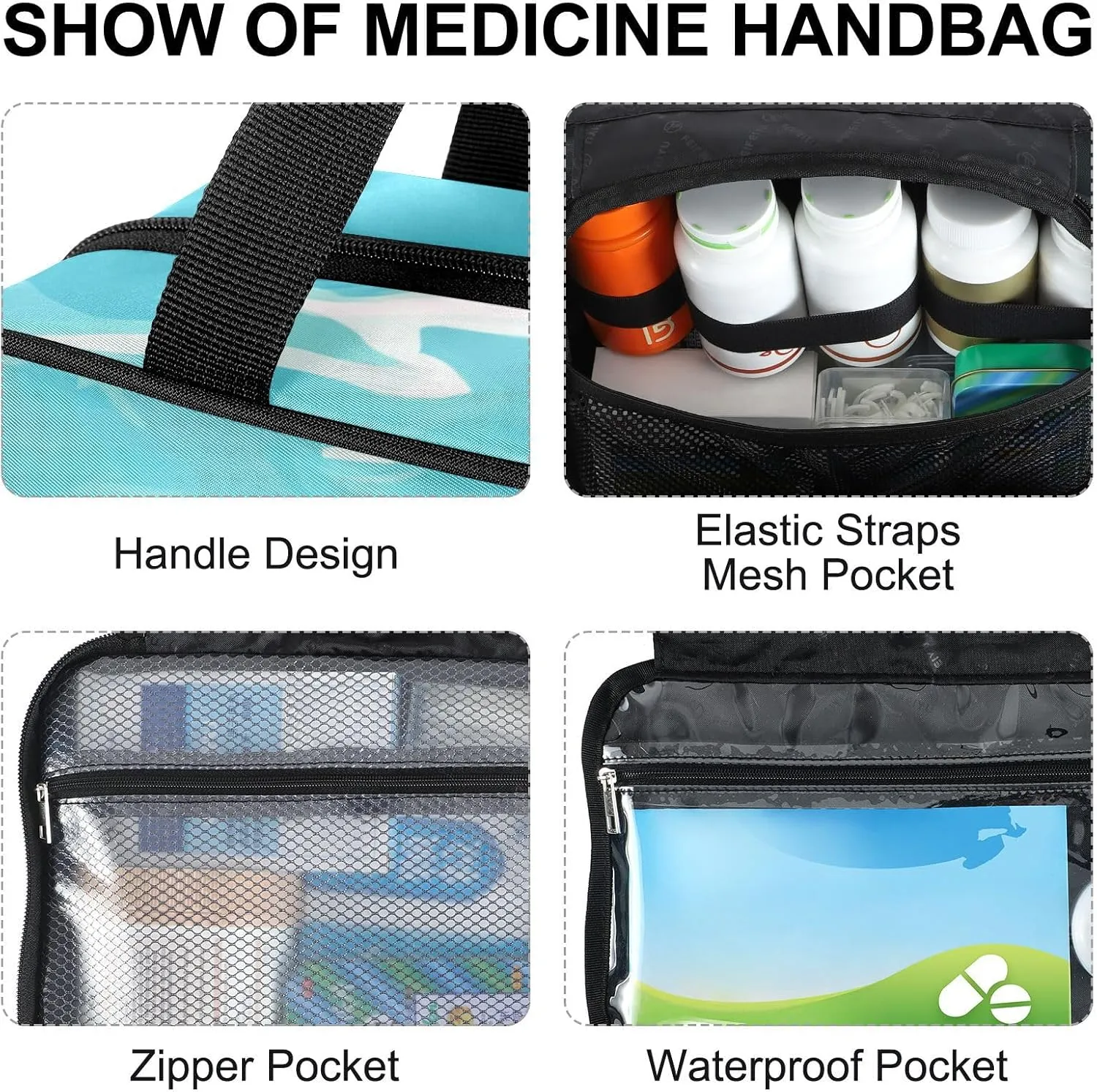 Fustylead Leisurely Cat with Sunglasses in The Pool Empty Travel First Aid Bag Large Home Medication Bag with Zipper for Pills,Vitamin,Fish Oil,Supplements for Women and Men
