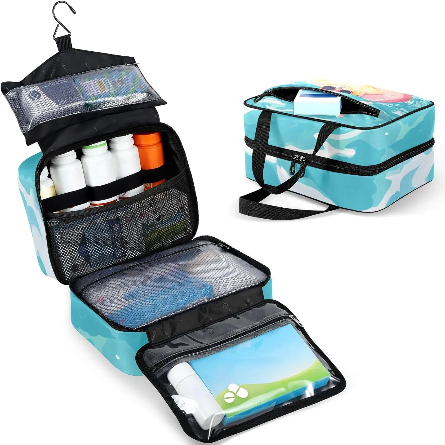 Fustylead Leisurely Cat with Sunglasses in The Pool Empty Travel First Aid Bag Large Home Medication Bag with Zipper for Pills,Vitamin,Fish Oil,Supplements for Women and Men