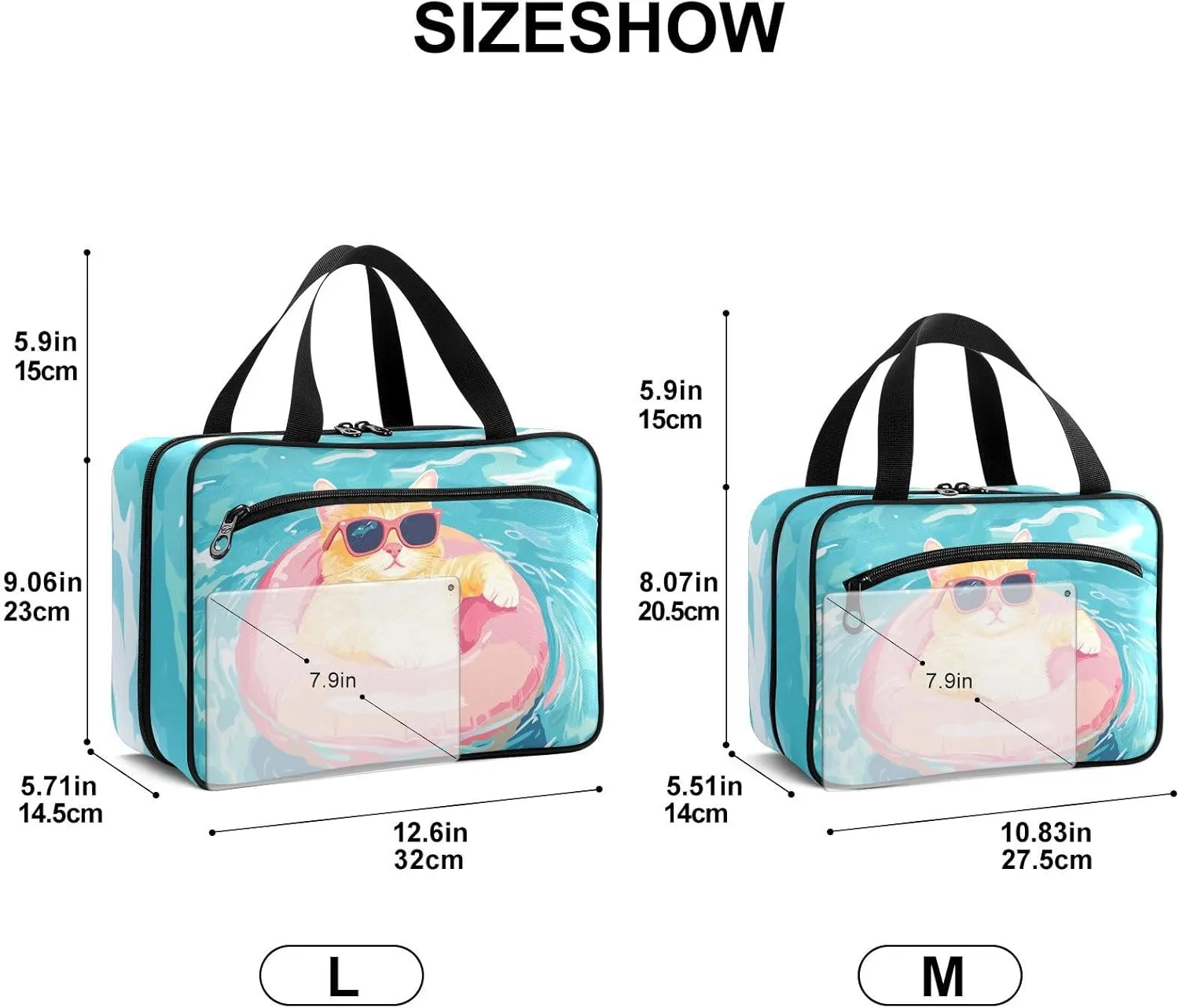 Fustylead Leisurely Cat with Sunglasses in The Pool Empty Travel First Aid Bag Large Home Medication Bag with Zipper for Pills,Vitamin,Fish Oil,Supplements for Women and Men