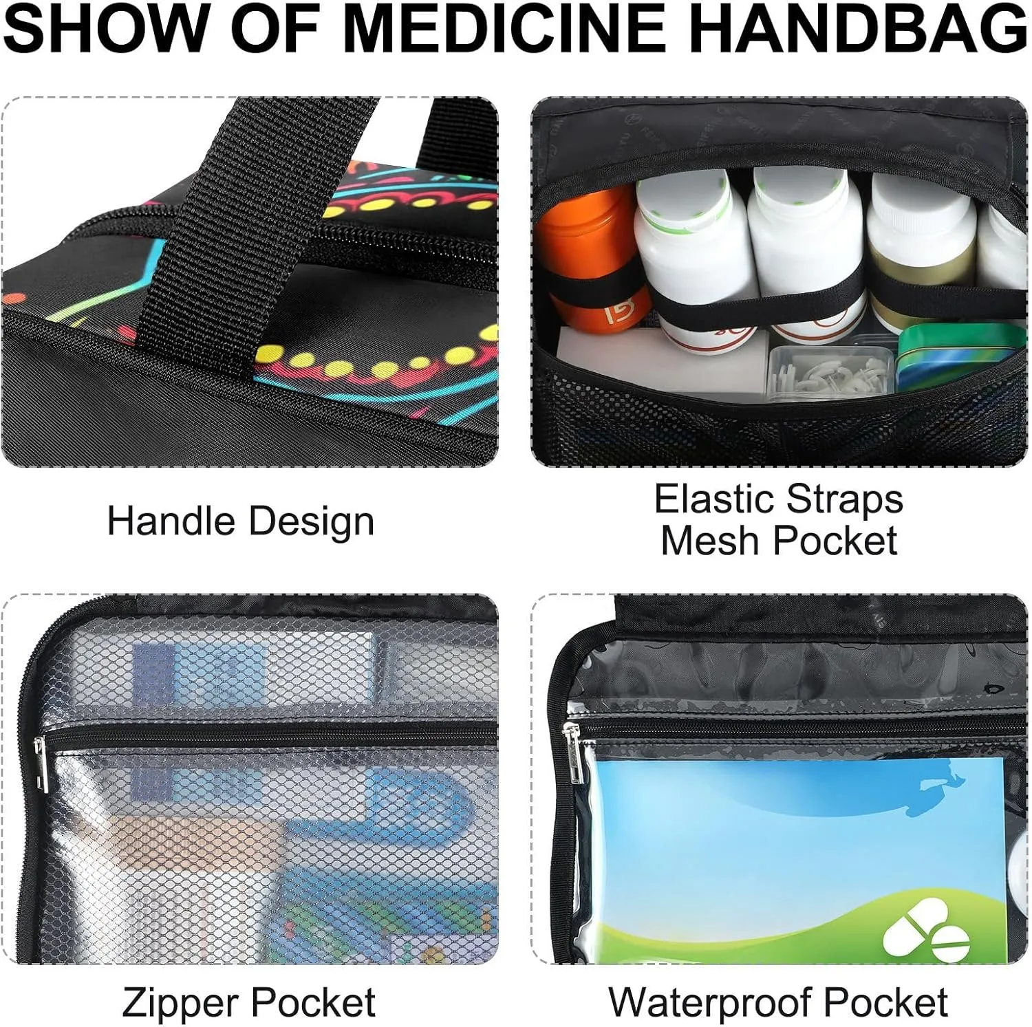 Fustylead Neon Sugar Skull Wearing Sombrero with Margaritas Large Medical Supplies Organizer Bag with Zipper Empty First Aid Bag Trauma Kit for Traveling Hiking Camping