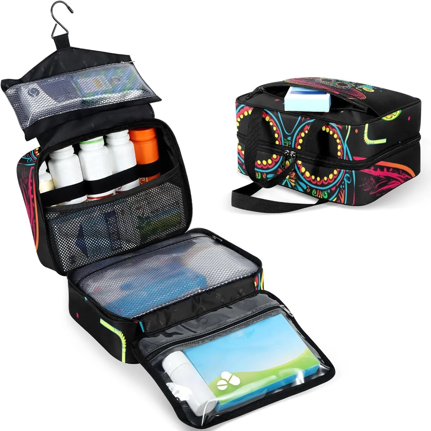 Fustylead Neon Sugar Skull Wearing Sombrero with Margaritas Large Medical Supplies Organizer Bag with Zipper Empty First Aid Bag Trauma Kit for Traveling Hiking Camping