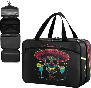 Fustylead Neon Sugar Skull Wearing Sombrero with Margaritas Large Medical Supplies Organizer Bag with Zipper Empty First Aid Bag Trauma Kit for Traveling Hiking Camping