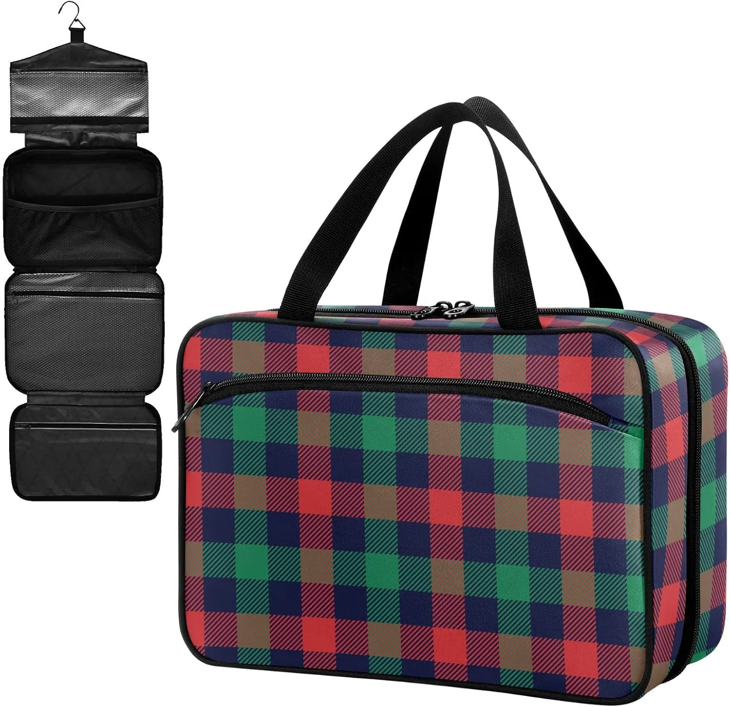 Fustylead Red and Green Checkered Plaid Large Medical Storage Bag with Zipper Empty First Aid Bag Trauma Kit for Traveling Hiking Camping Backpacking