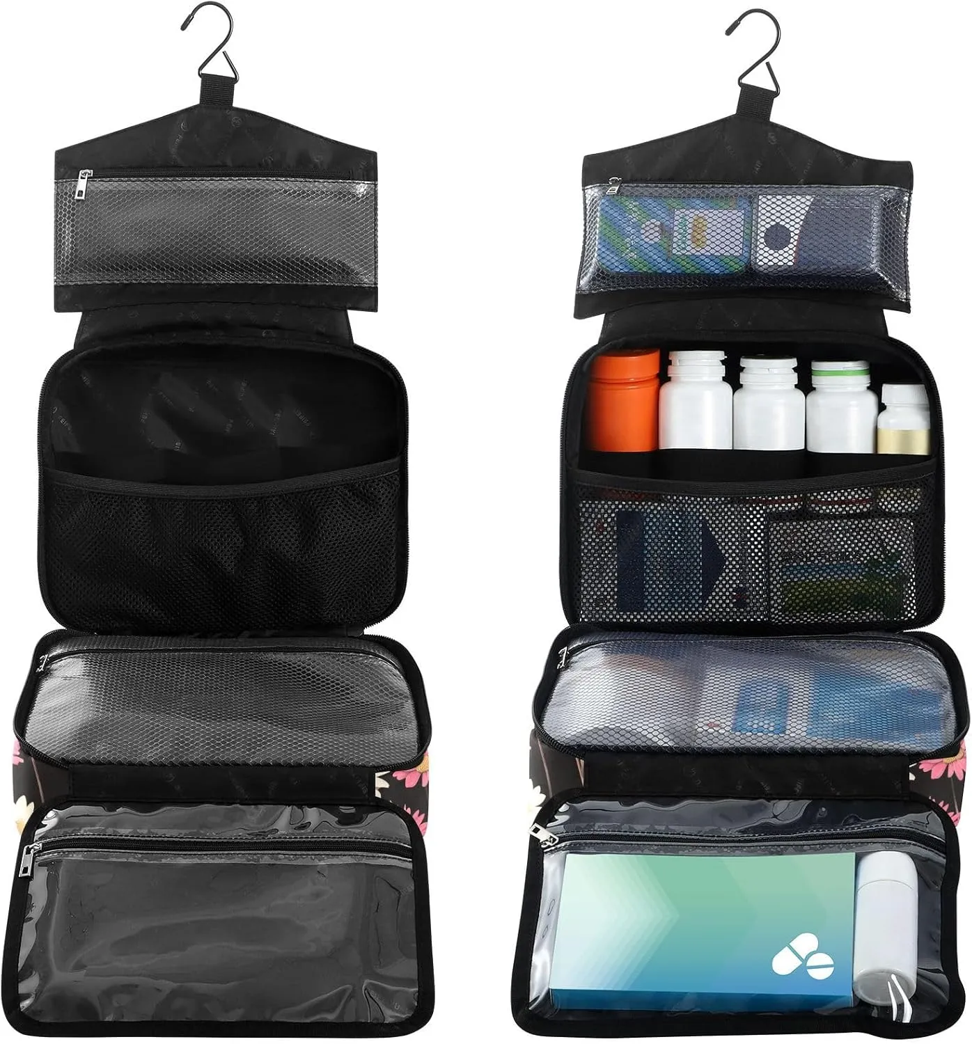 Fustylead Retro White and Pink Daisy Flowers Large Medical Supplies Organizer Bag with Zipper Empty First Aid Bag Trauma Kit for Traveling Hiking Camping