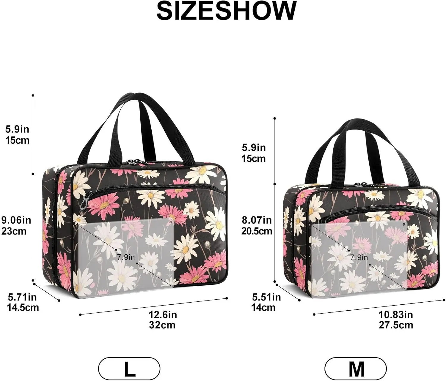 Fustylead Retro White and Pink Daisy Flowers Large Medical Supplies Organizer Bag with Zipper Empty First Aid Bag Trauma Kit for Traveling Hiking Camping
